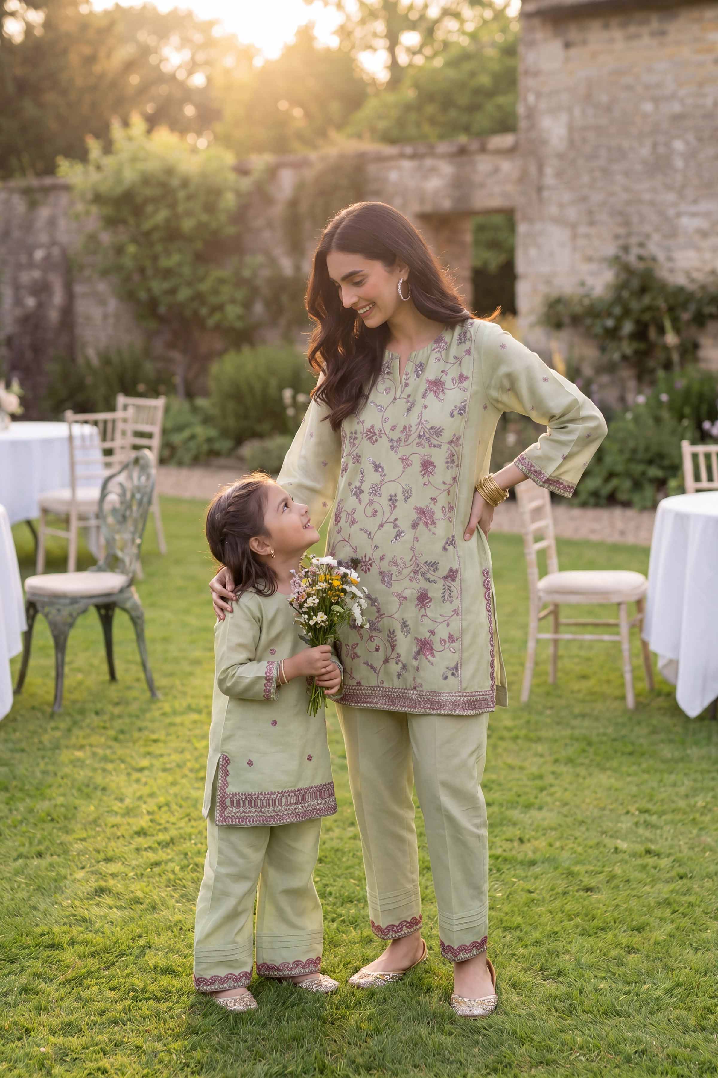 2 Piece - Embroidered Suit - PMD26-17 M - Image 3