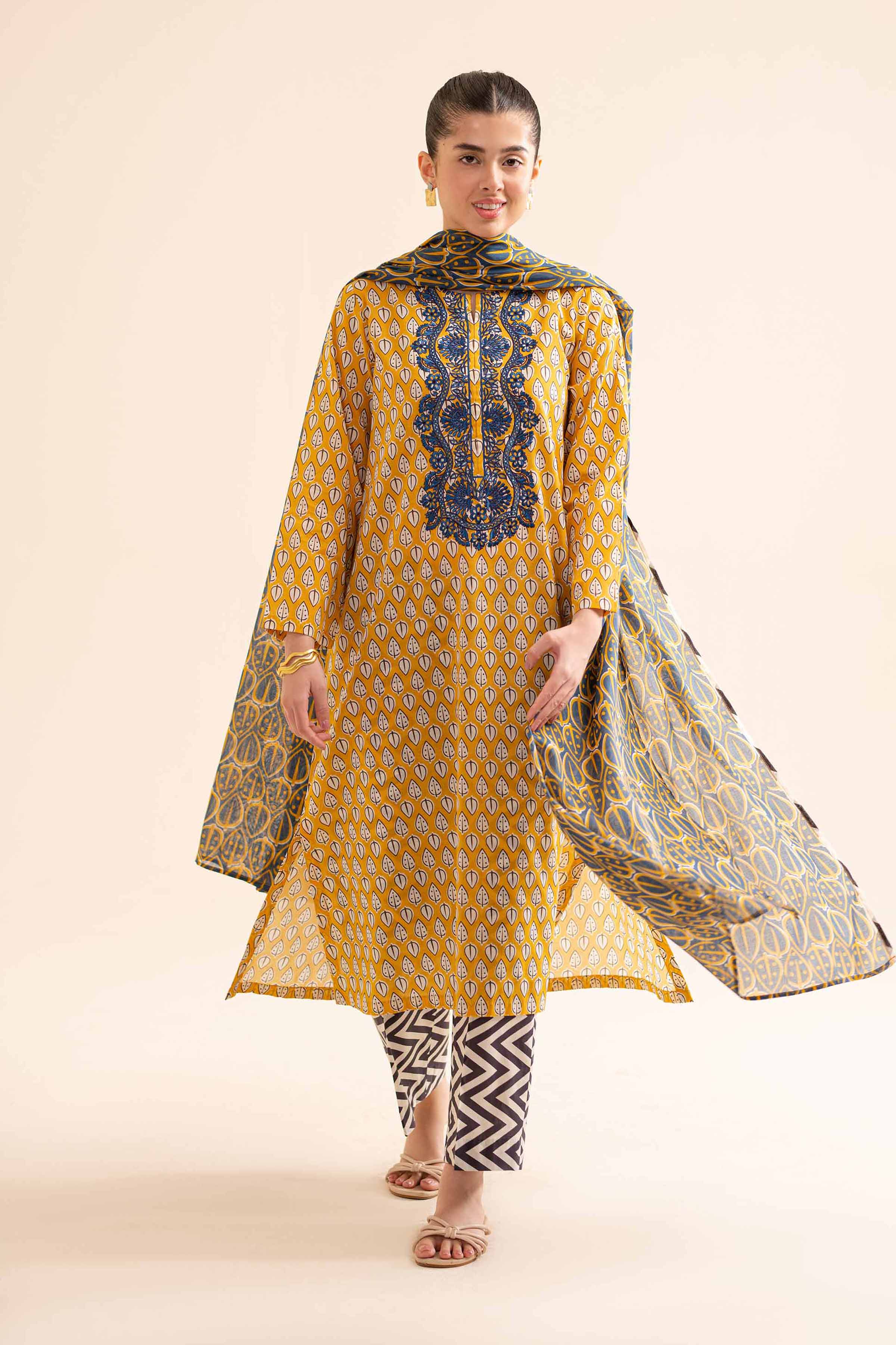 3 Piece - Printed Embroidered Suit - PS24-257 - Image 2