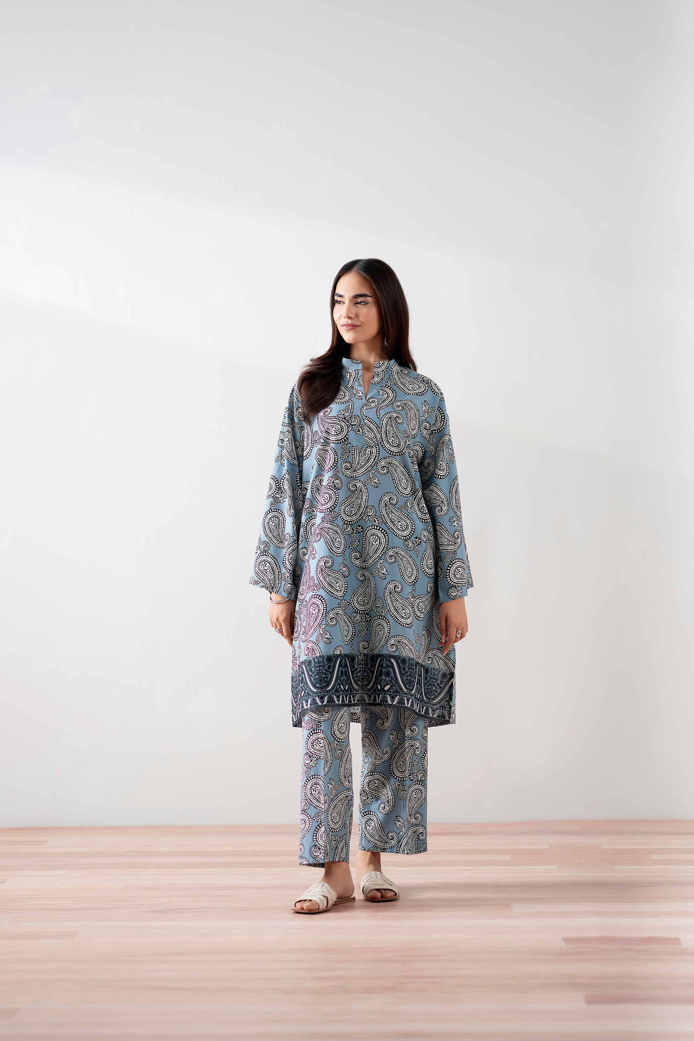 2 Piece - Printed Embroidered Suit - PS25-138 - Image 7