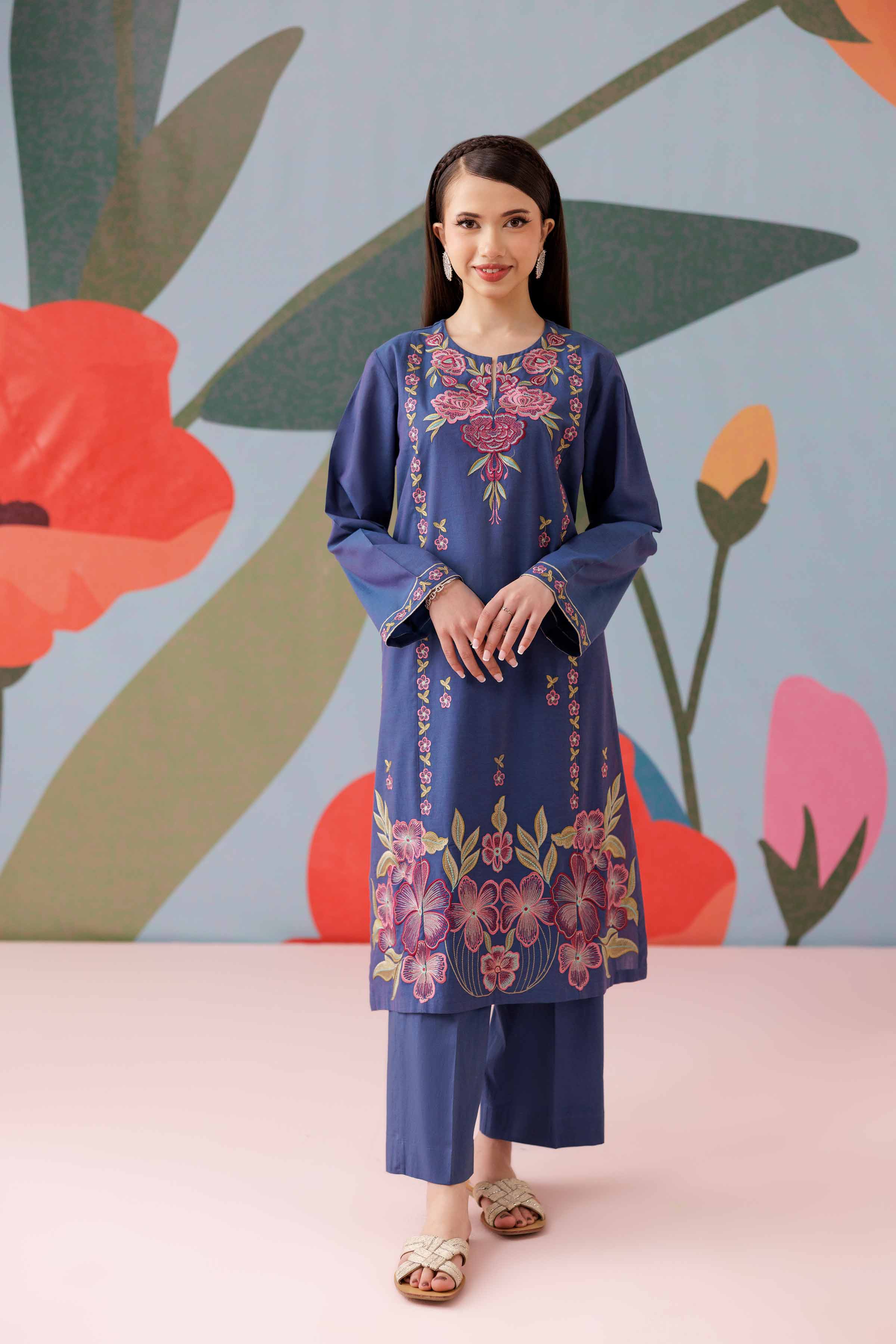 2 Piece - Printed Embroidered Suit - PS25-182 - Image 4