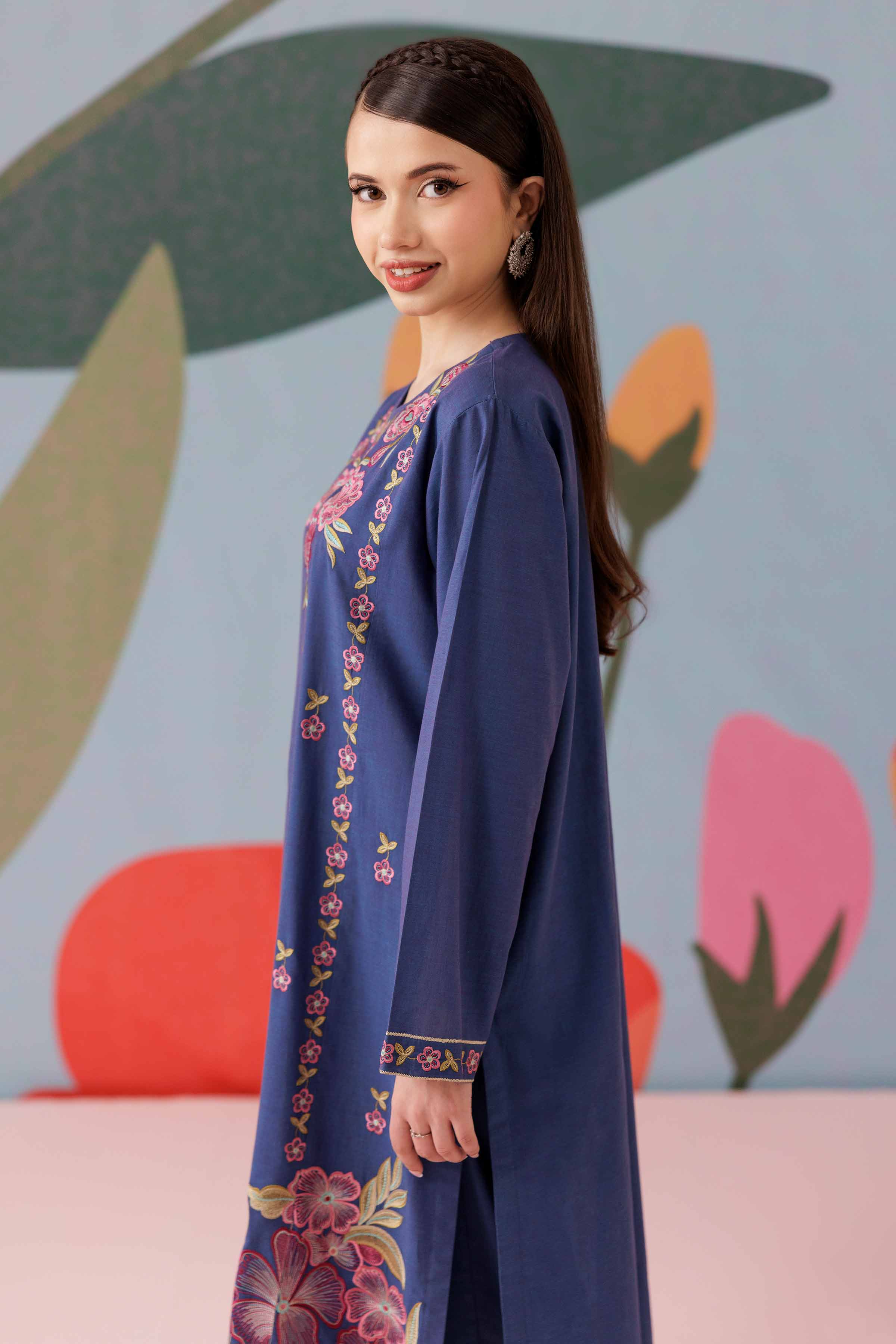 2 Piece - Printed Embroidered Suit - PS25-182 - Image 5