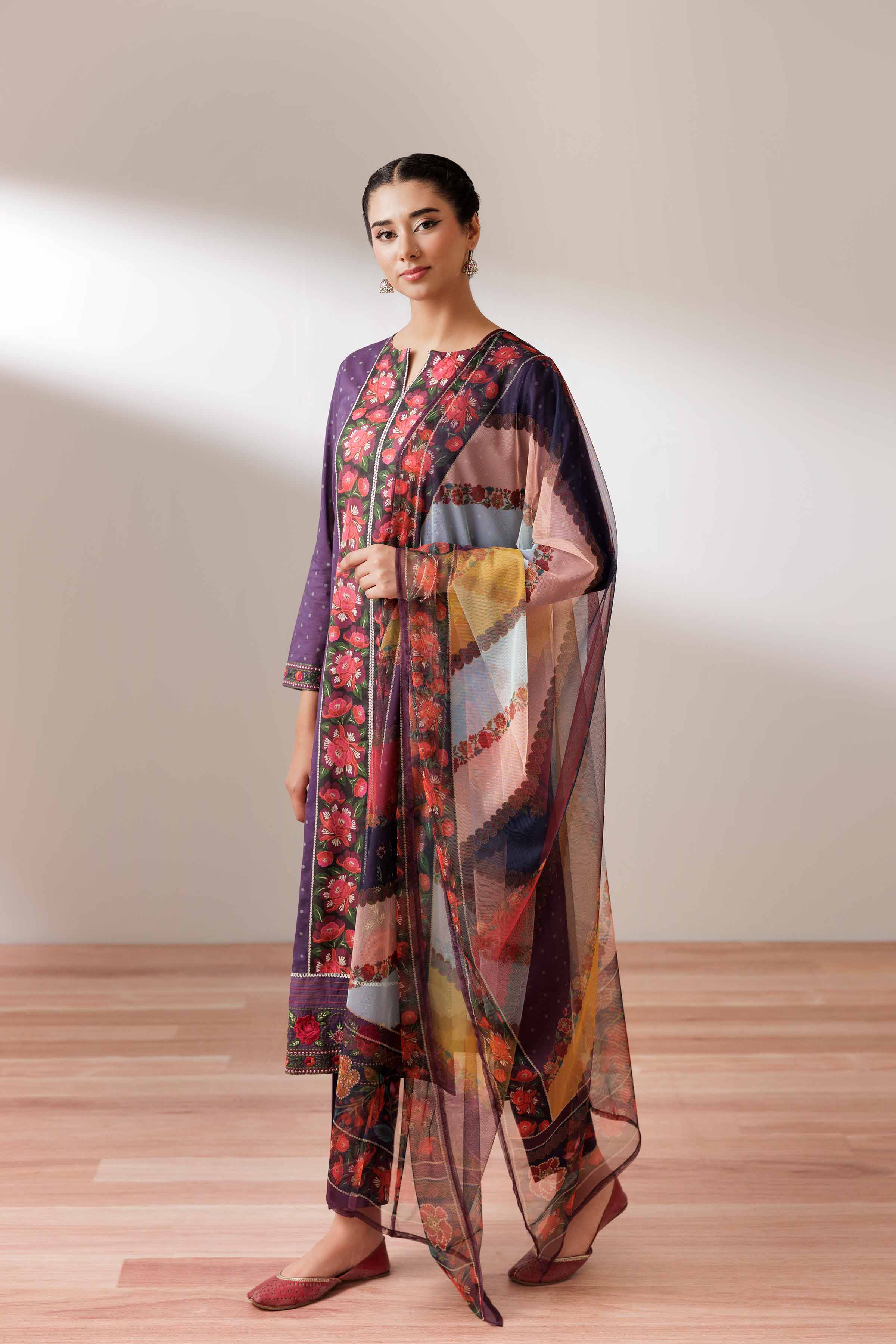 3 Piece - Printed Embroidered Suit - PS25-245 - Image 6