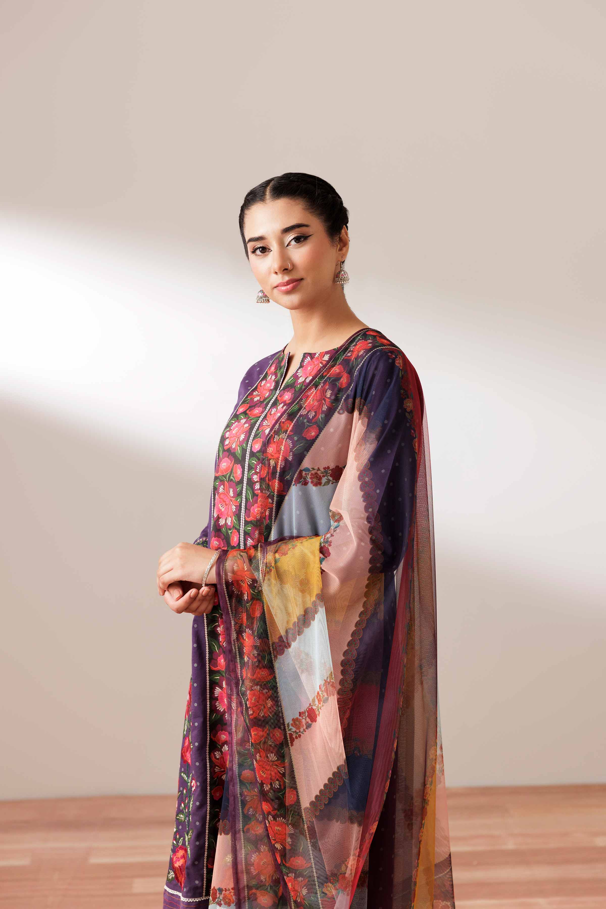 3 Piece - Printed Embroidered Suit - PS25-245 - Image 7