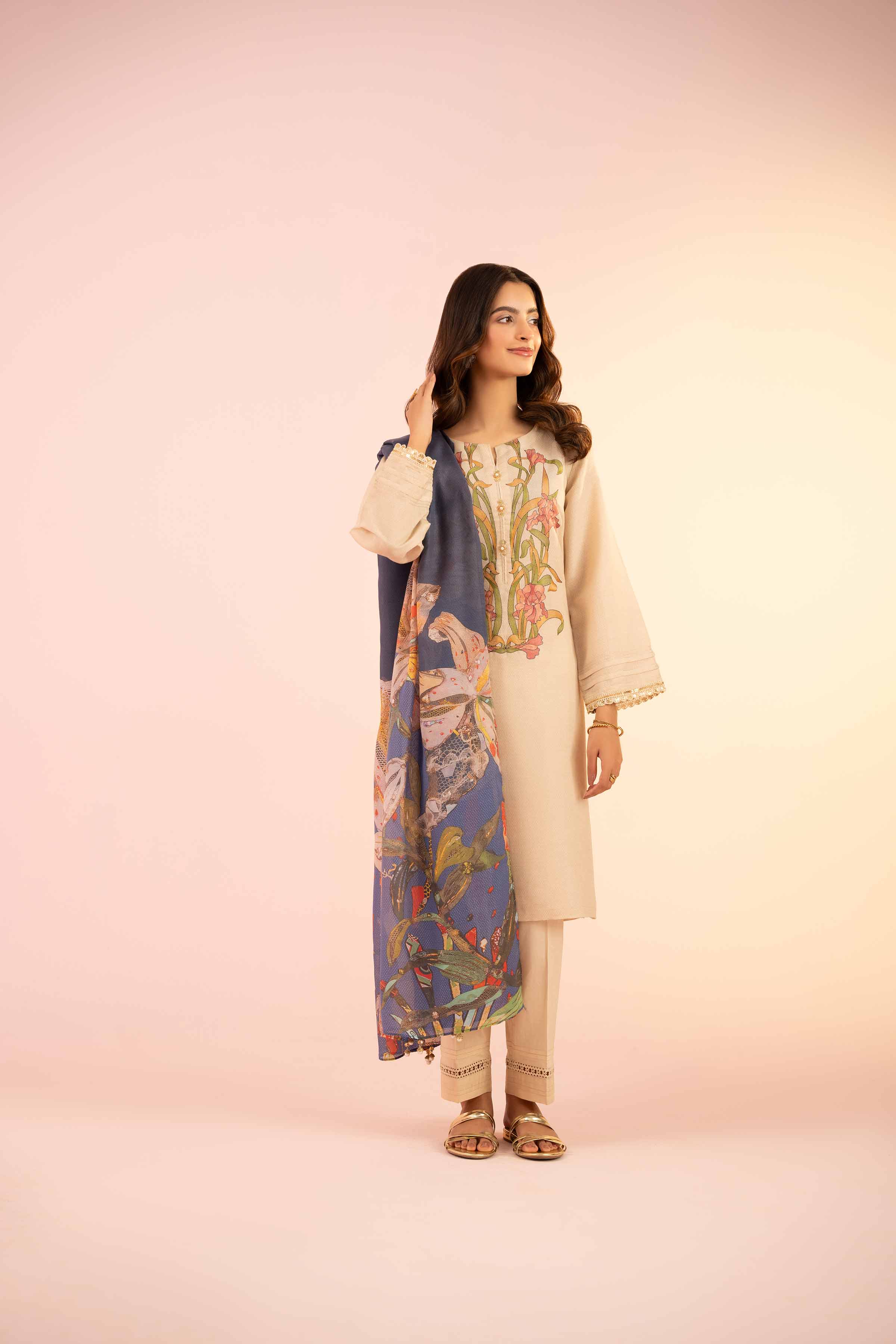 3 Piece - Printed Embroidered Suit - PS25-45 - Image 4
