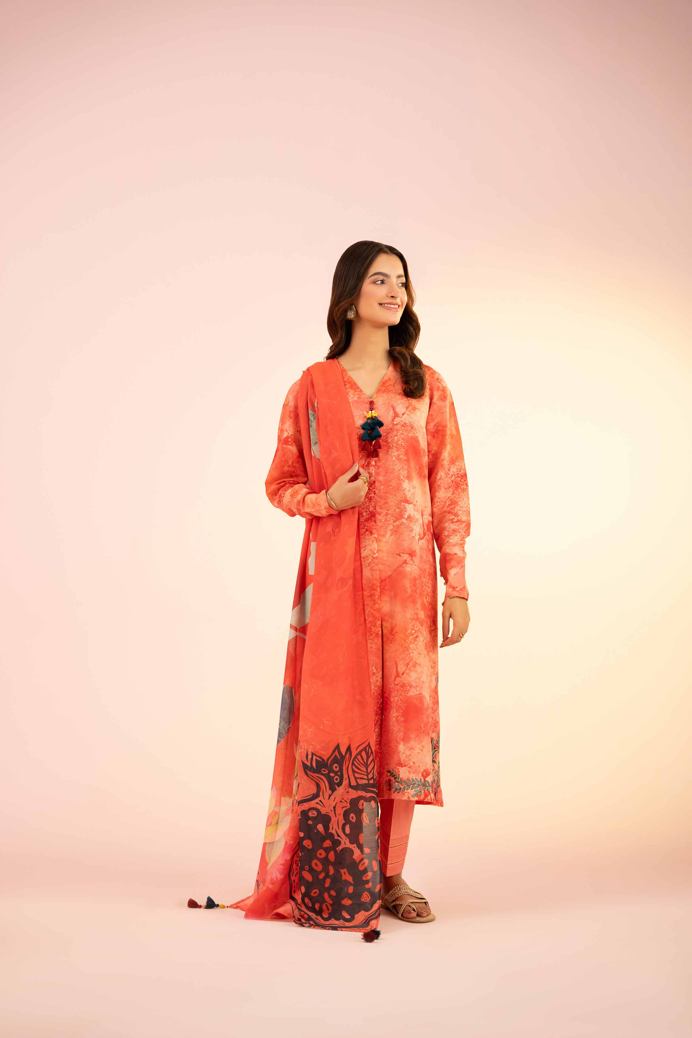 3 Piece - Printed Embroidered Suit - PS25-56 - Image 4