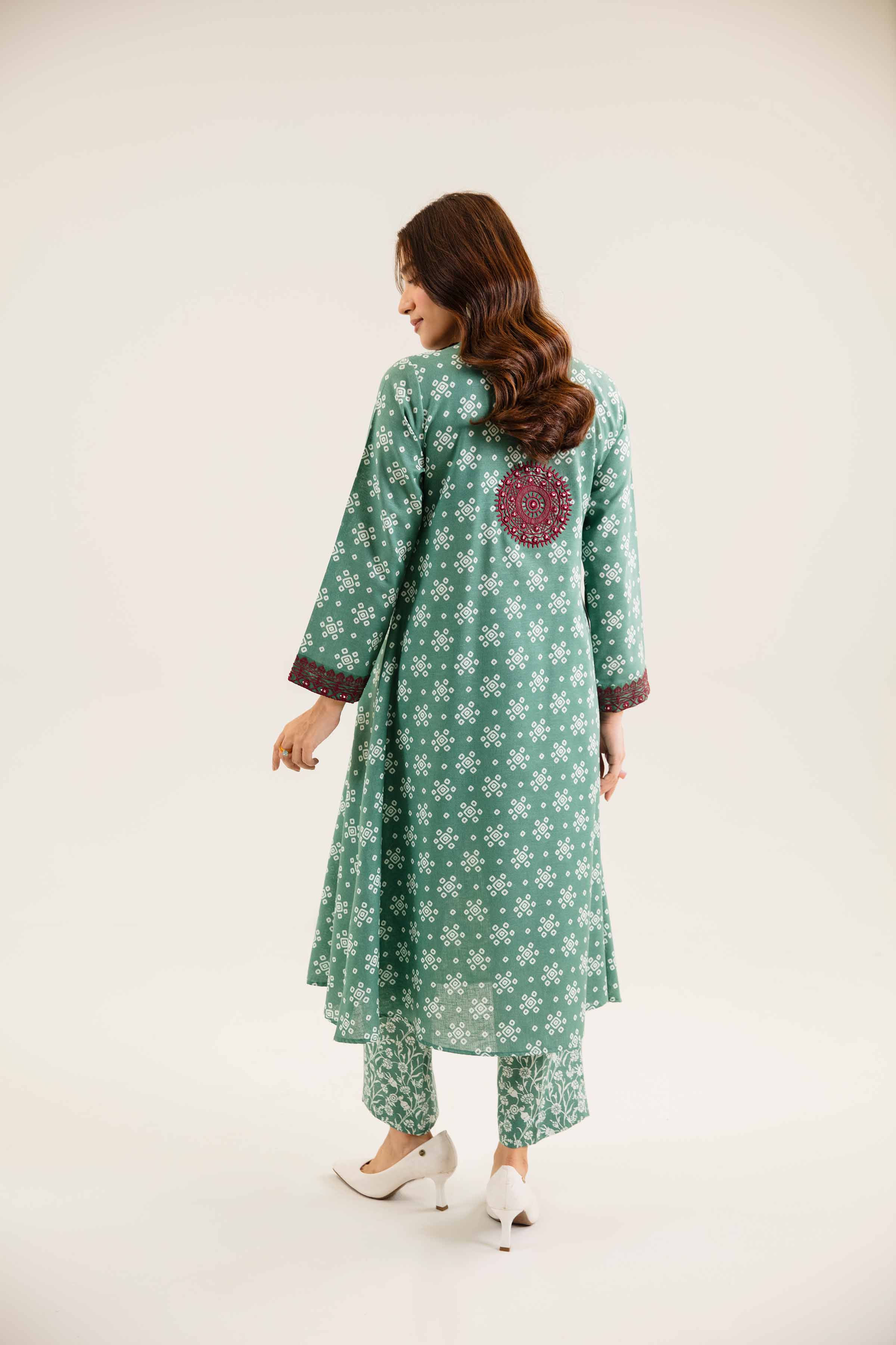 2 Piece - Printed Embroidered Suit - PW24-160 - Image 7