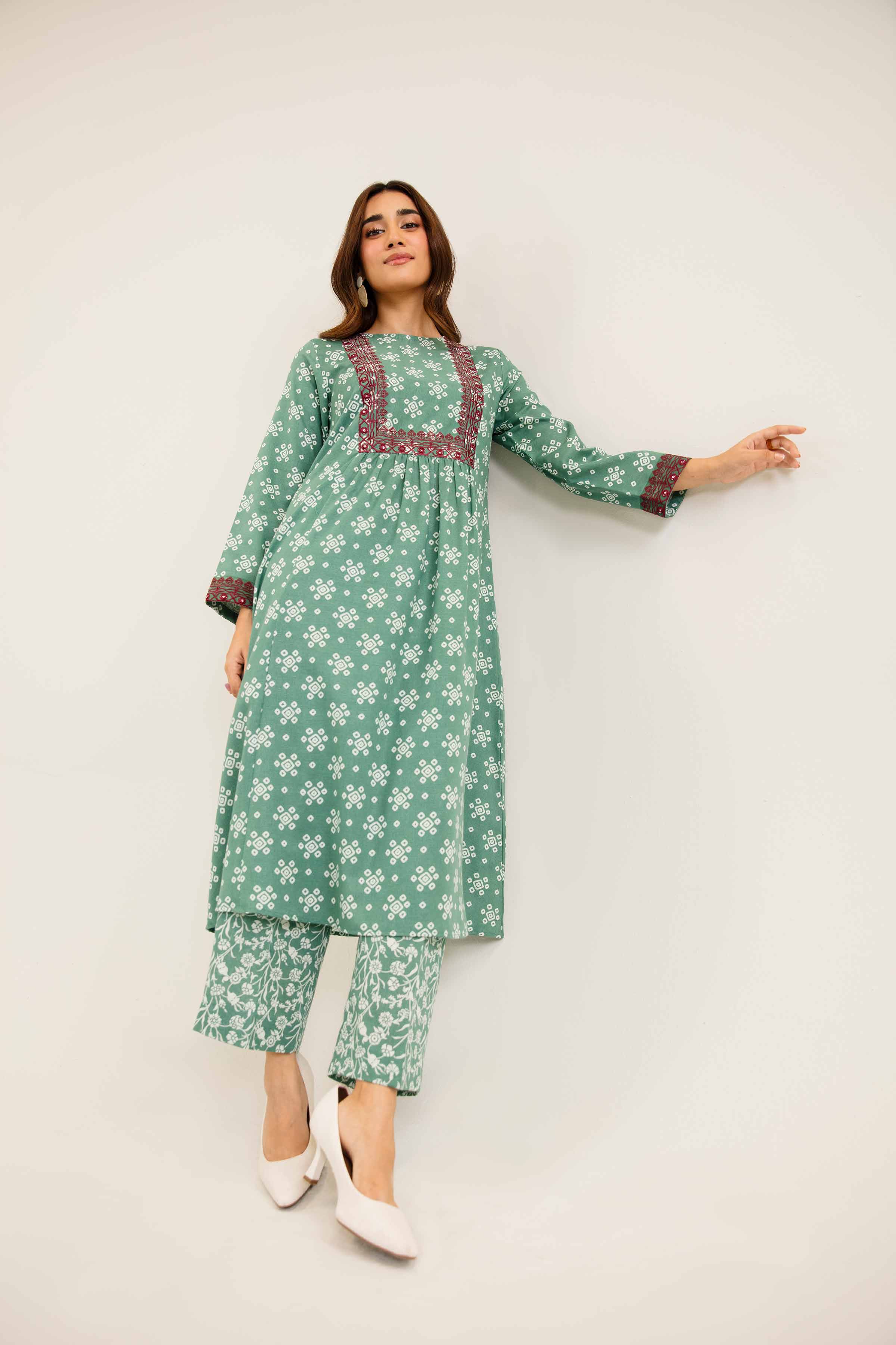 2 Piece - Printed Embroidered Suit - PW24-160 - Image 8