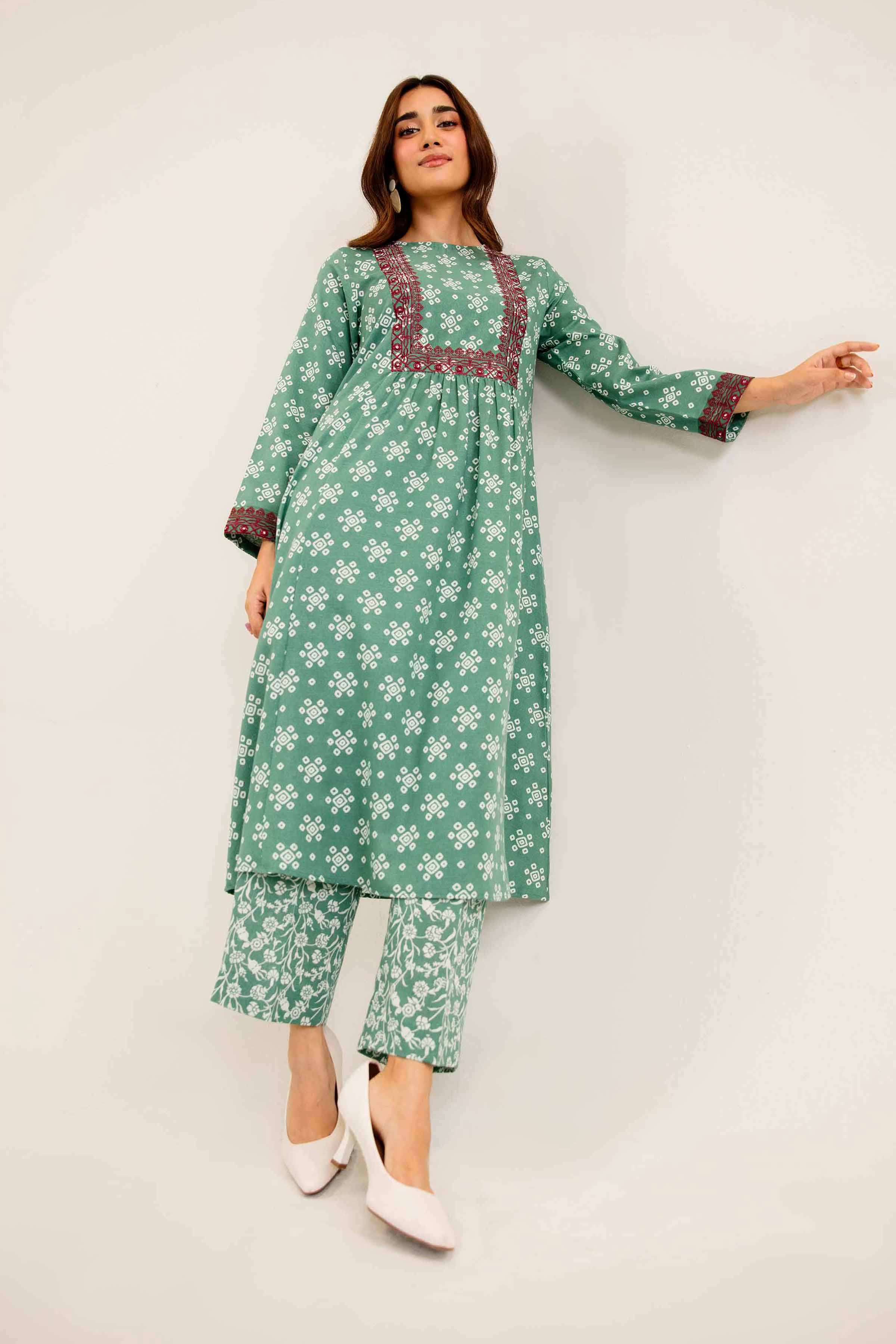 2 Piece - Printed Embroidered Suit - PW24-160 - Image 9
