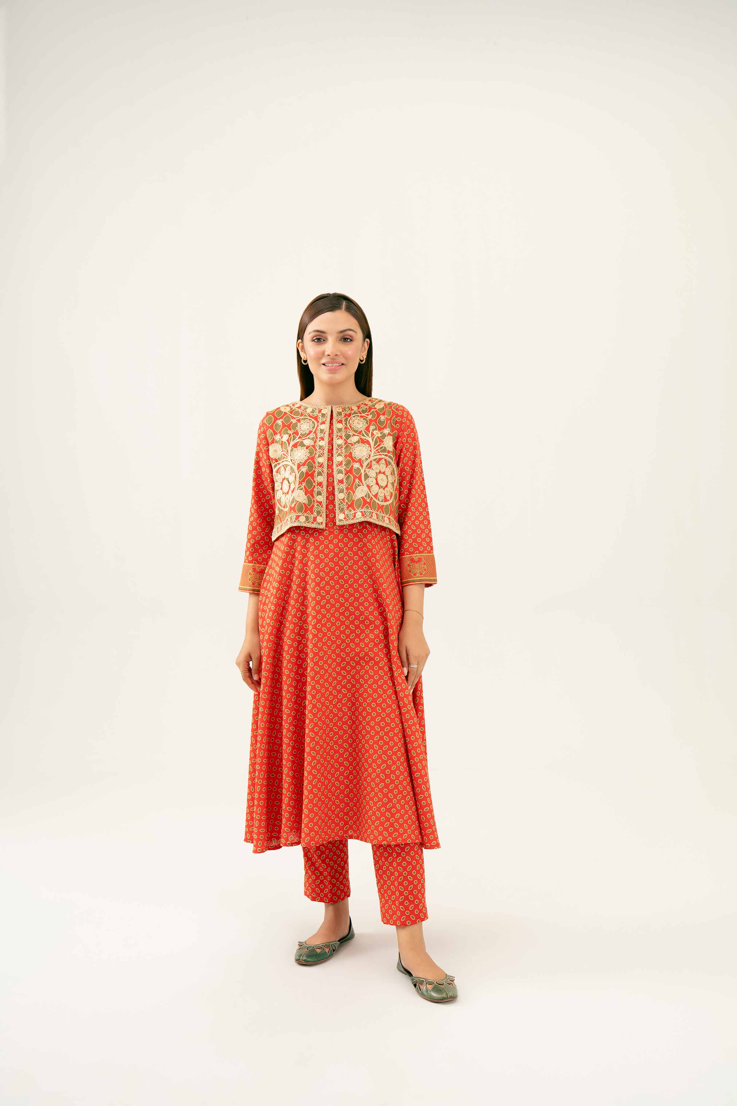 3 Piece - Printed Embroidered Suit - PW24-219 - Image 5