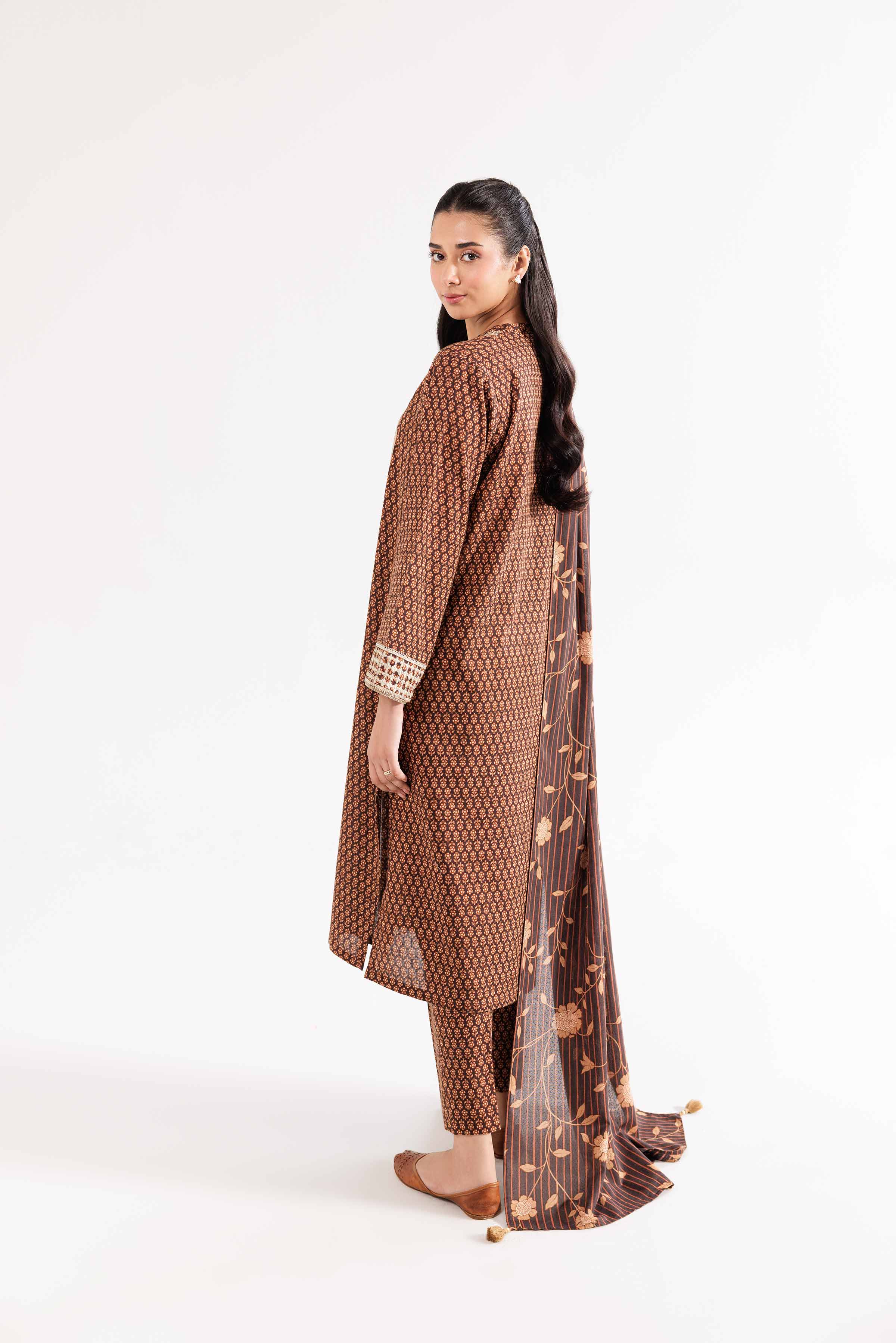 3 Piece - Printed Embroidered Suit - PW24-354 - Image 3