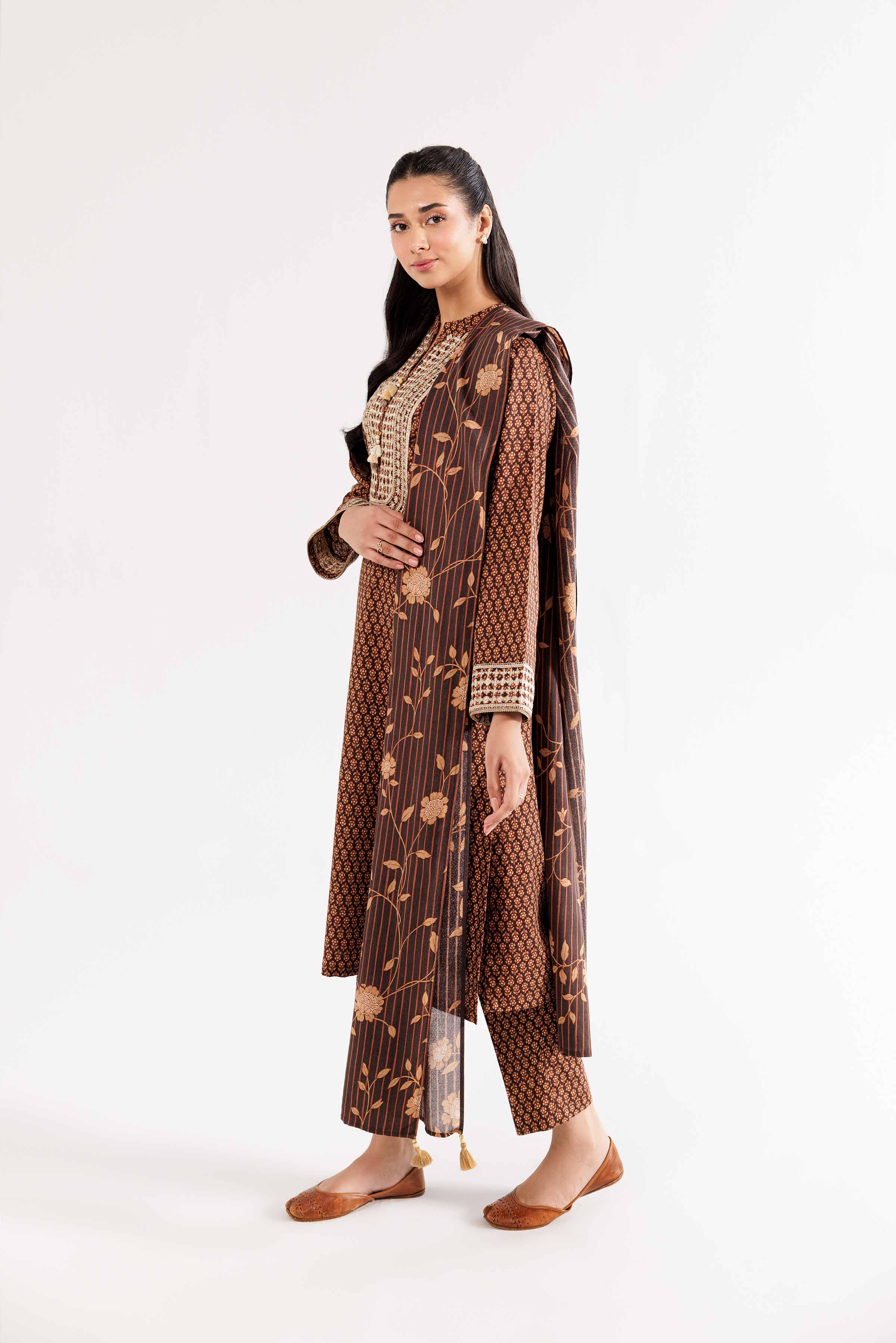 3 Piece - Printed Embroidered Suit - PW24-354 - Image 4
