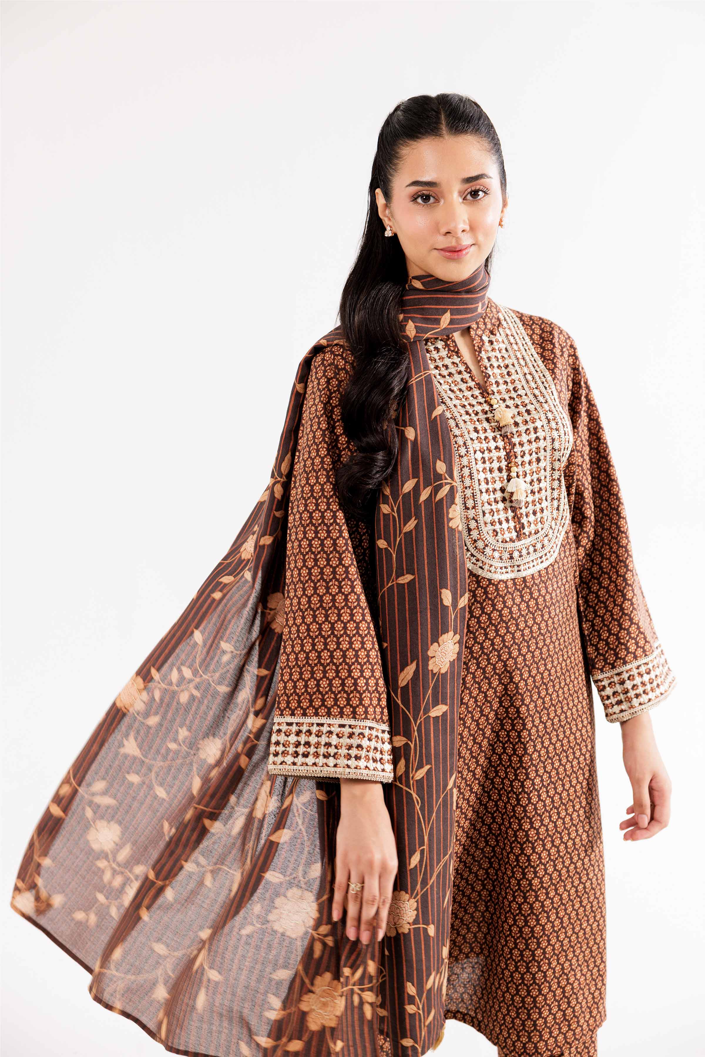 3 Piece - Printed Embroidered Suit - PW24-354 - Image 6