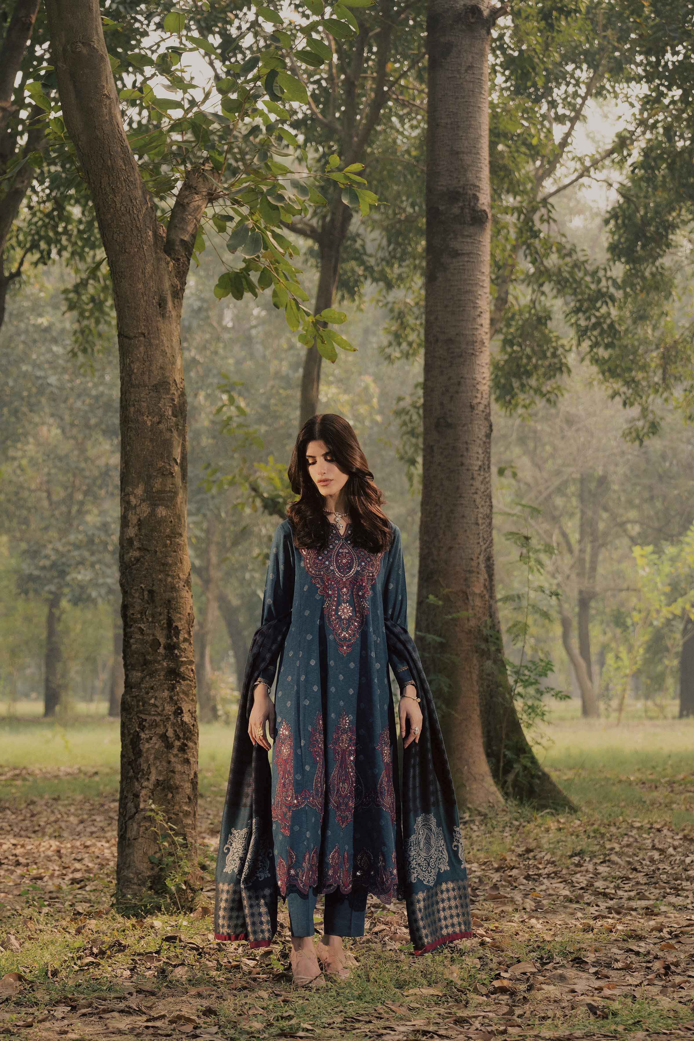 3 Piece - Printed Embroidered Suit - PW25-179 - Image 3