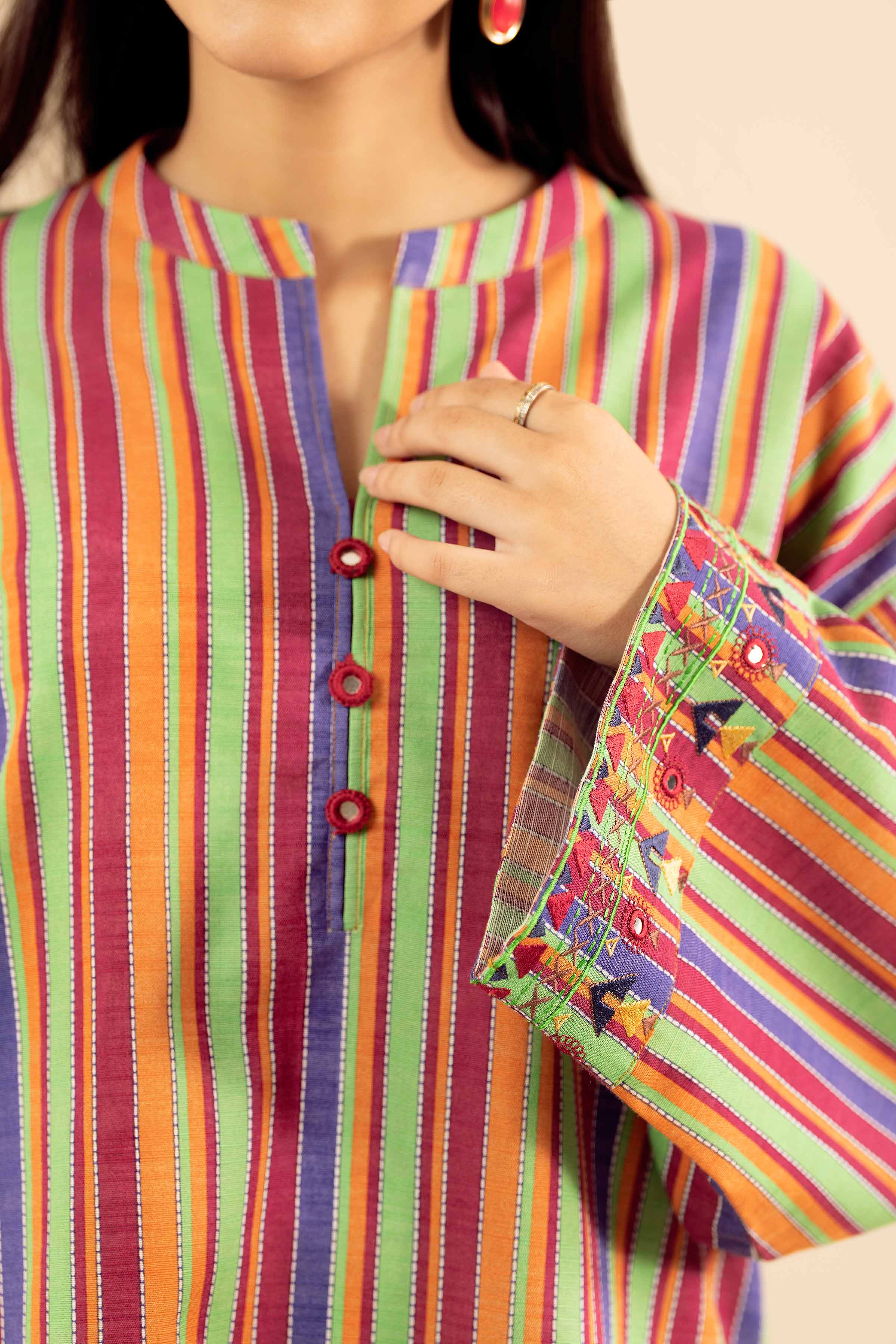 2 Piece - Printed Embroidered Suit - PW25-223 - Image 7