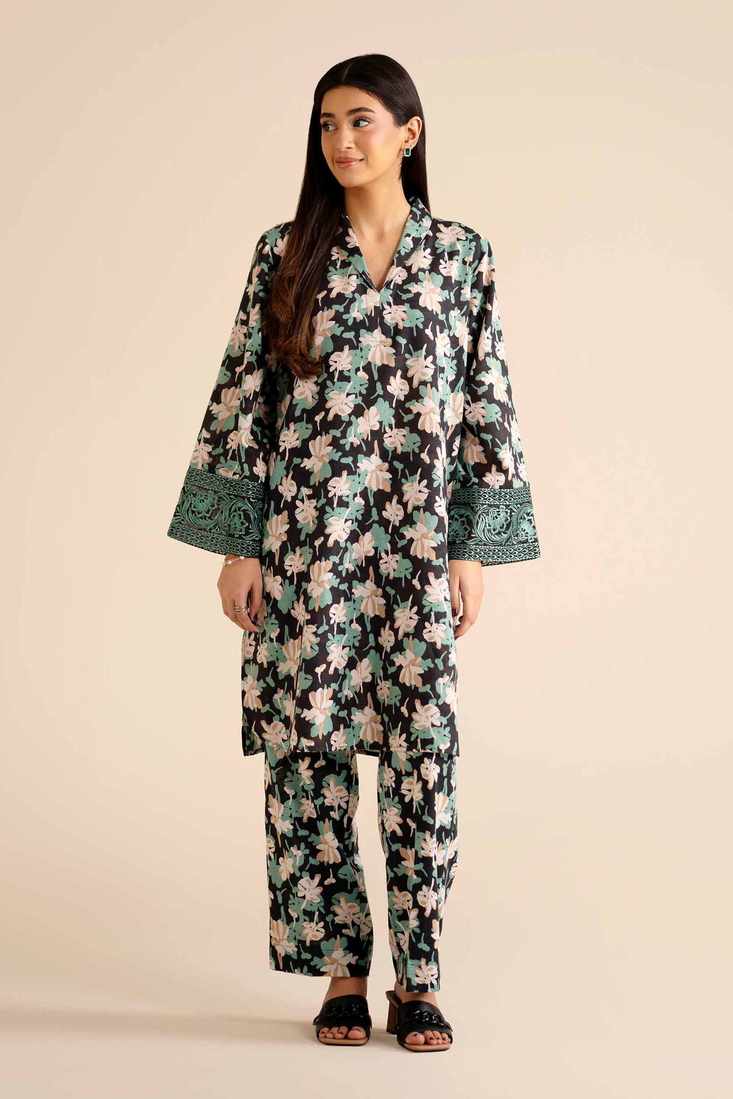 2 Piece - Printed Embroidered Suit - PW25-290 - Image 2