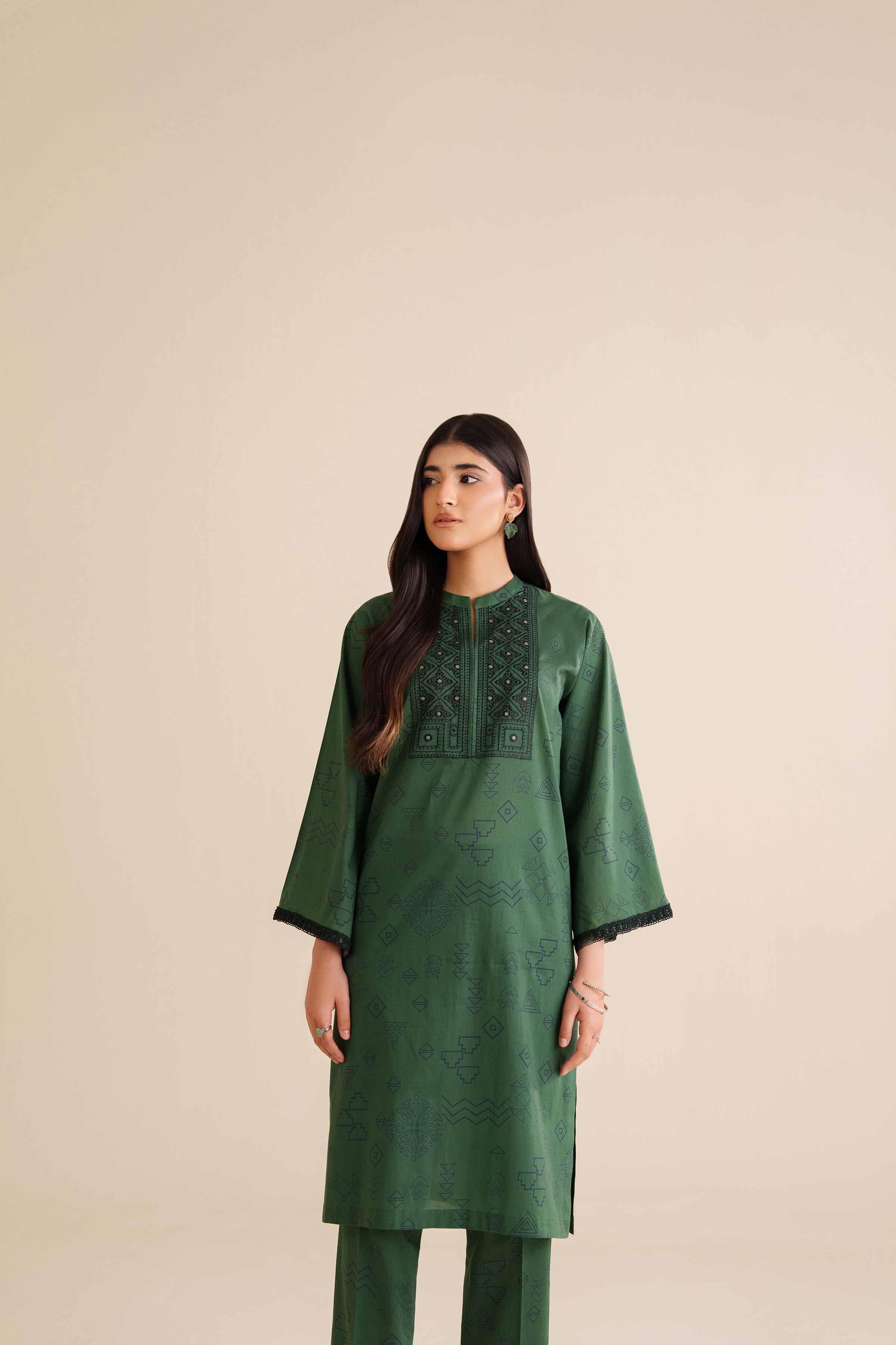 2 Piece - Printed Embroidered Suit - PW25-33 - Image 2