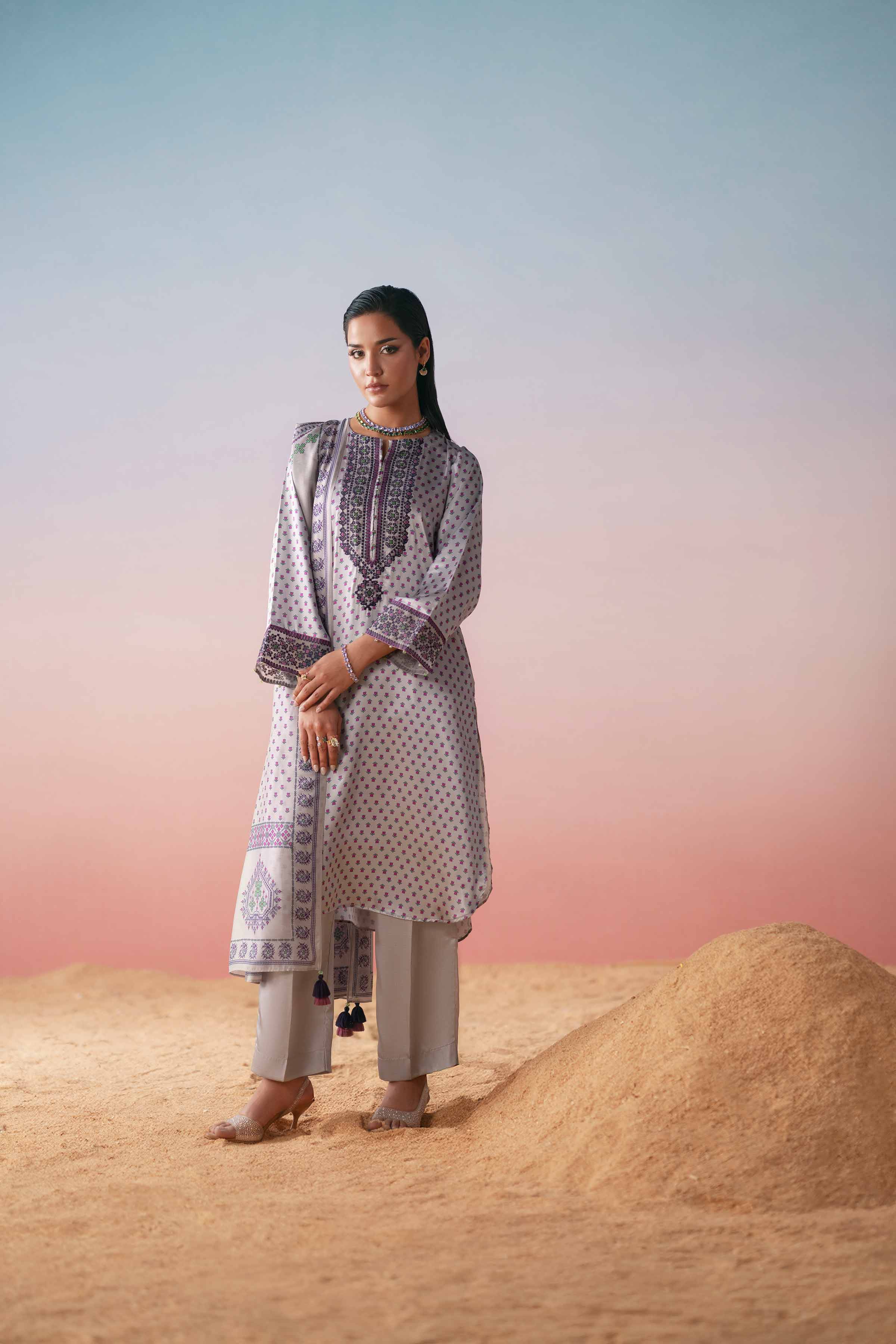 3 Piece - Printed Embroidered Suit - PW25-409 - Image 10