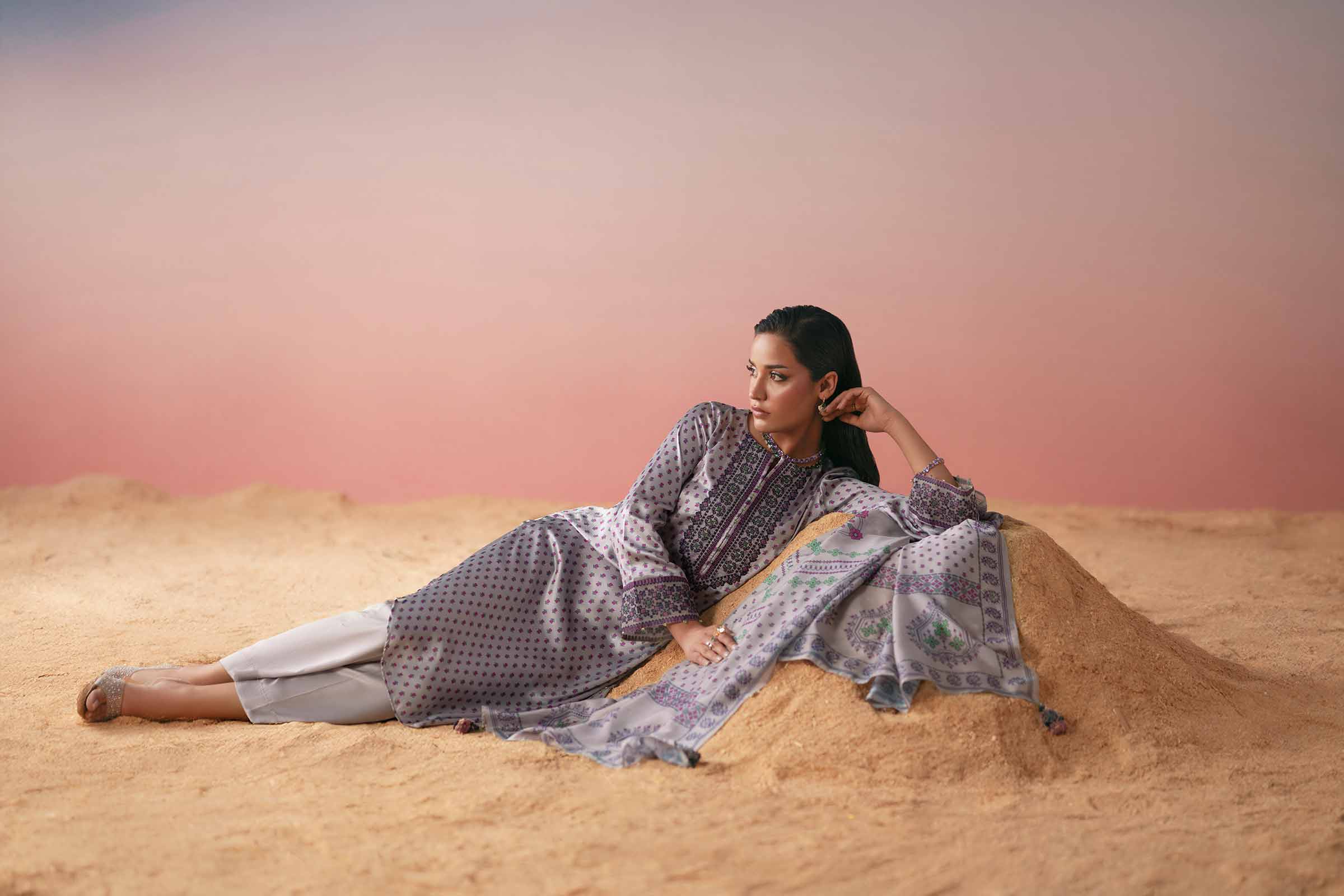 3 Piece - Printed Embroidered Suit - PW25-409 - Image 11