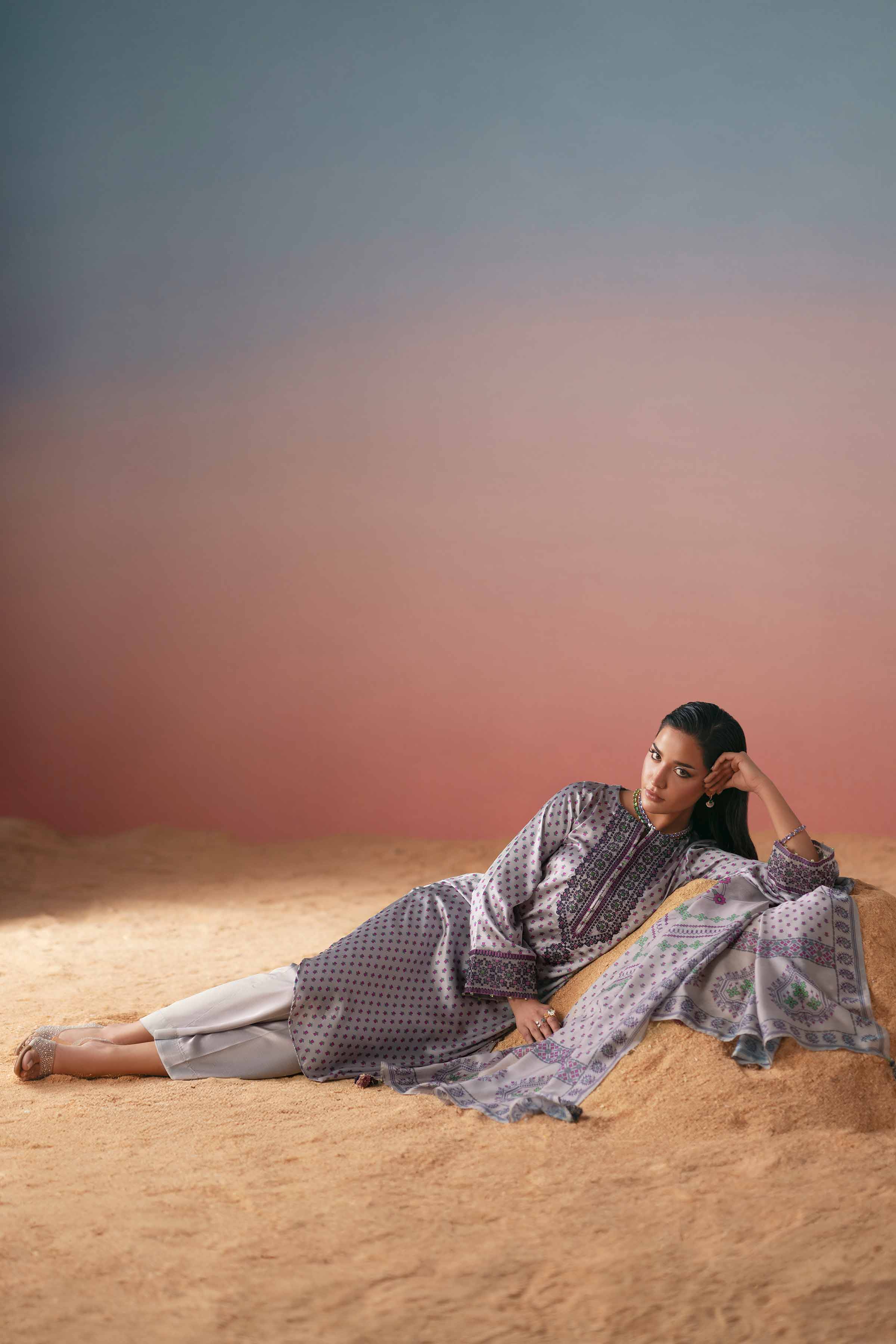 3 Piece - Printed Embroidered Suit - PW25-409 - Image 12