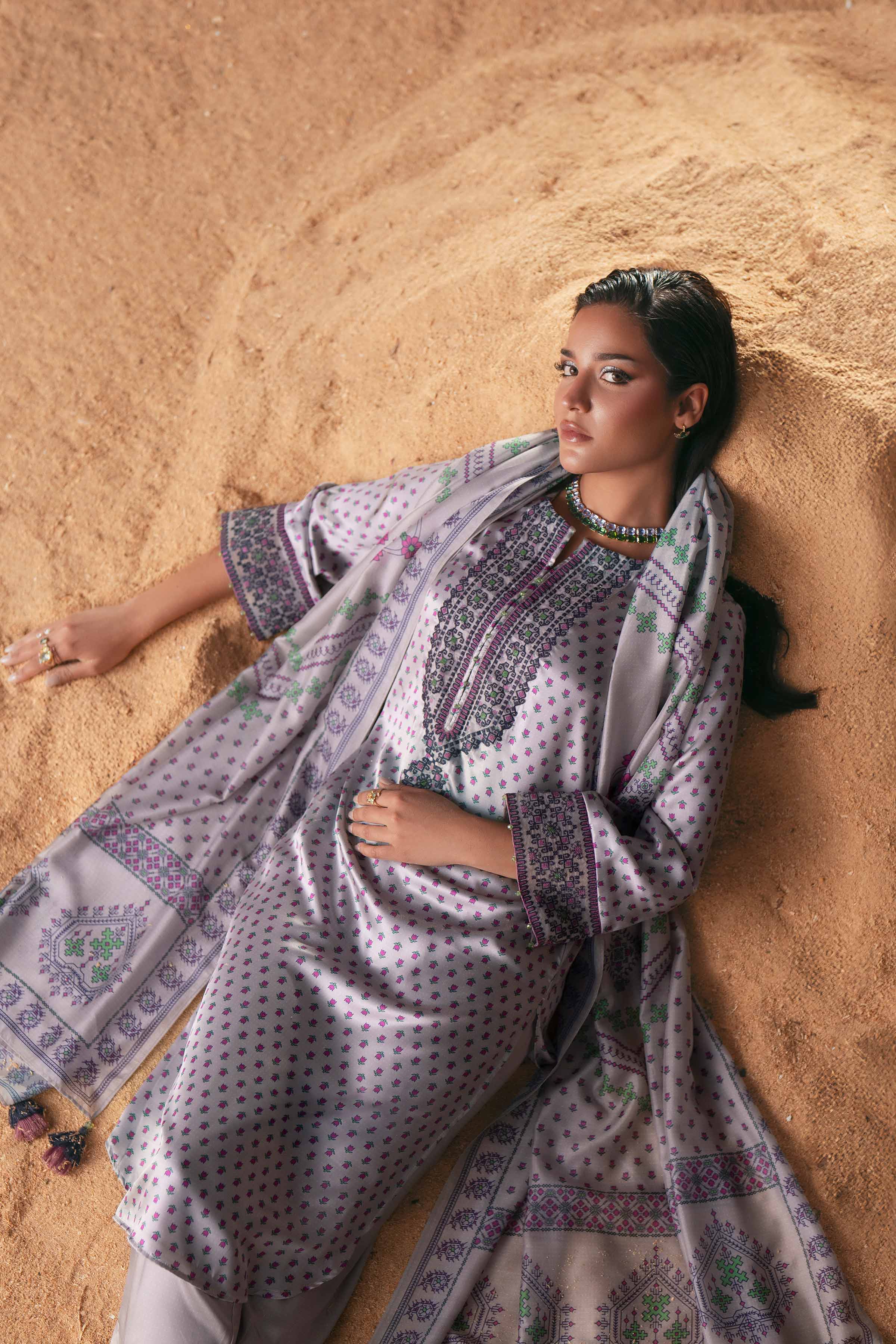 3 Piece - Printed Embroidered Suit - PW25-409 - Image 5