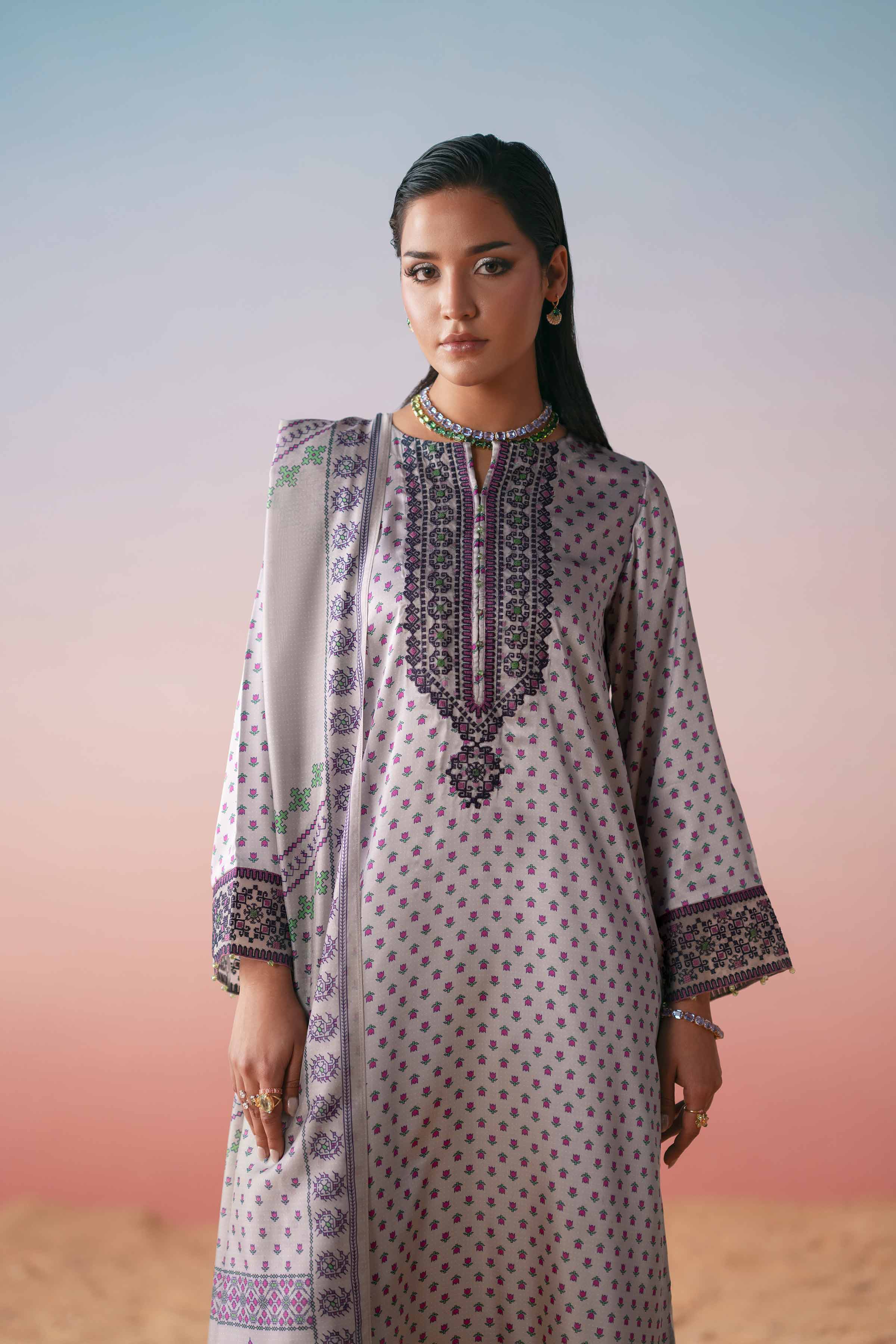 3 Piece - Printed Embroidered Suit - PW25-409 - Image 8