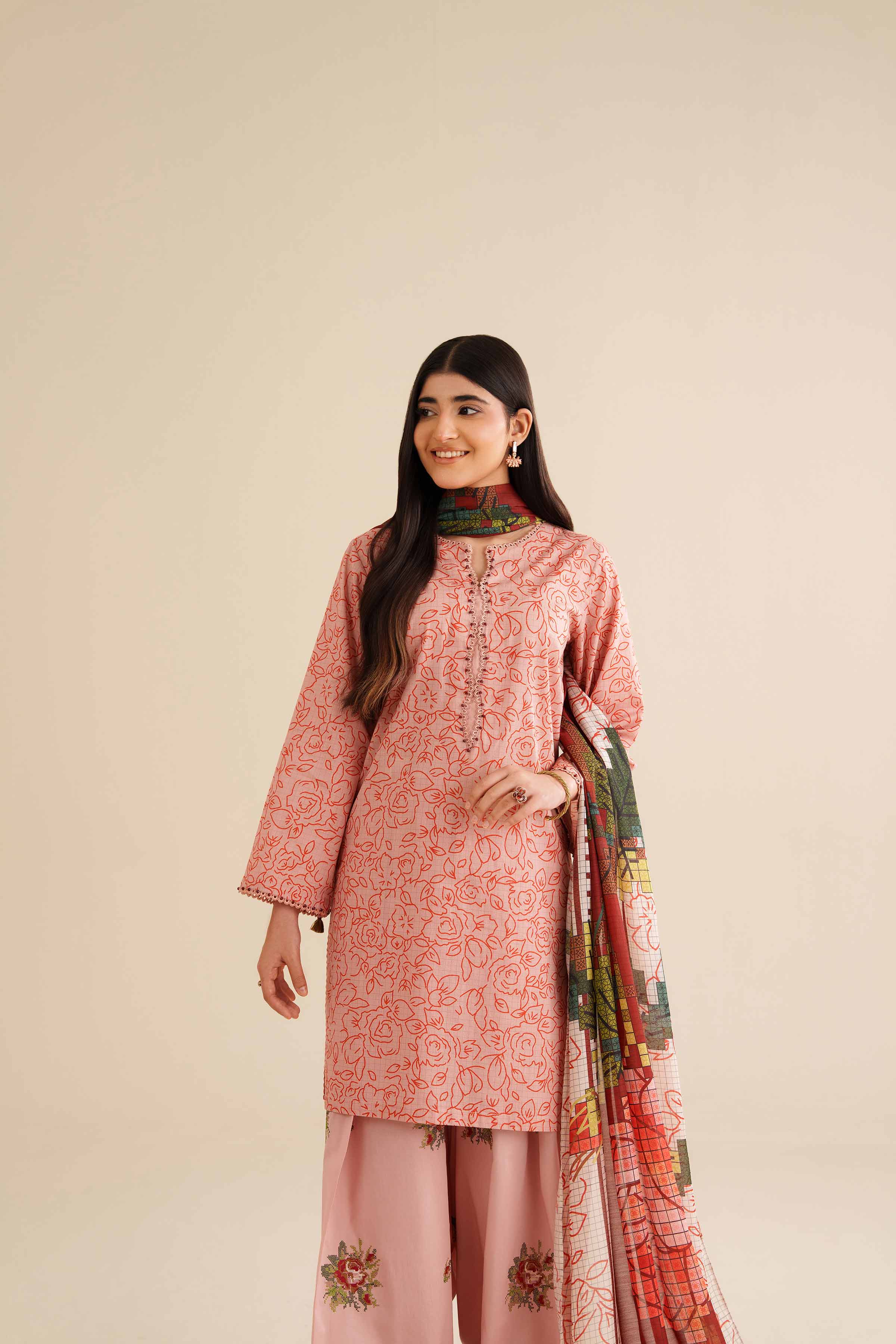 3 Piece - Printed Embroidered Suit - PW25-418 - Image 4