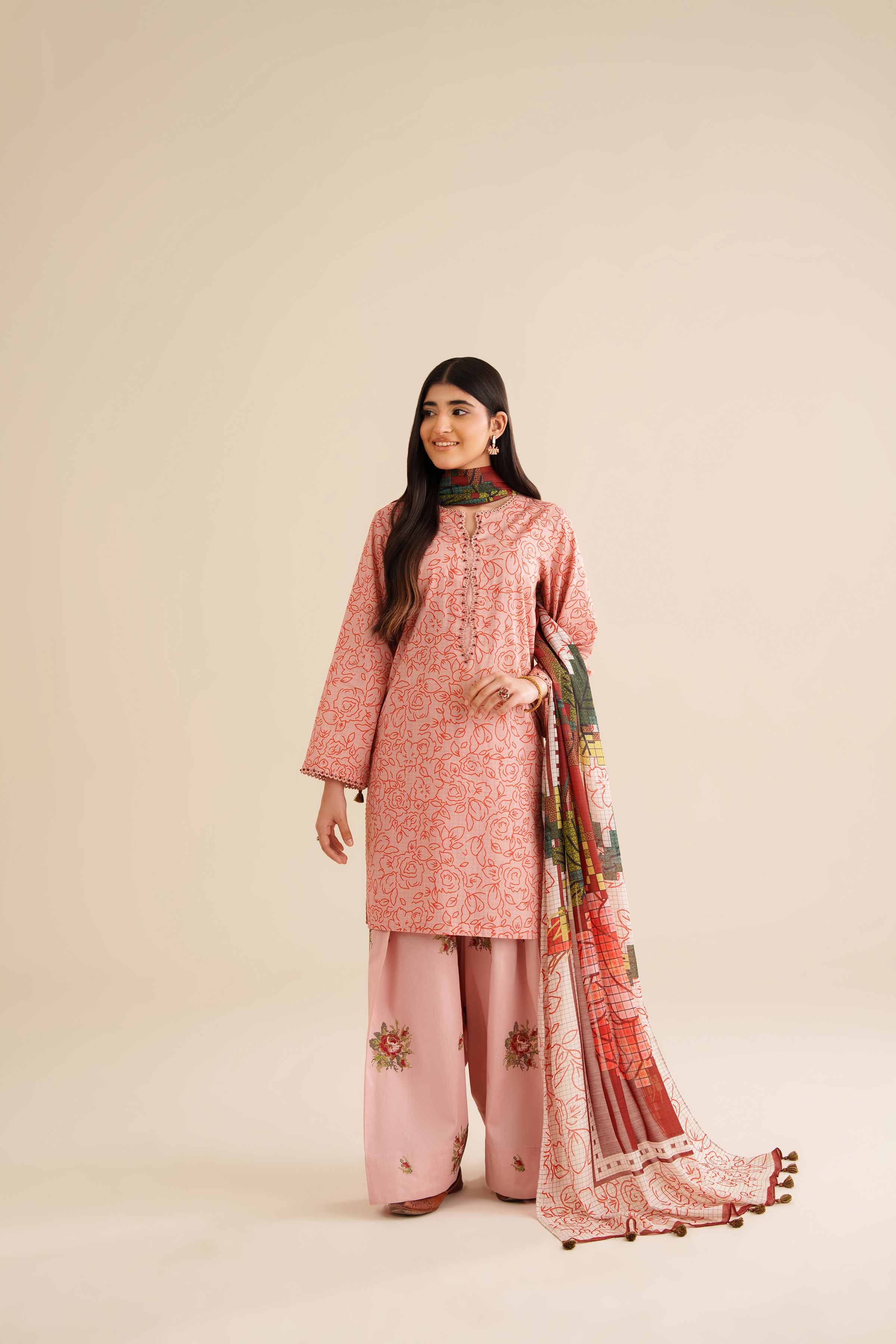 3 Piece - Printed Embroidered Suit - PW25-418 - Image 5