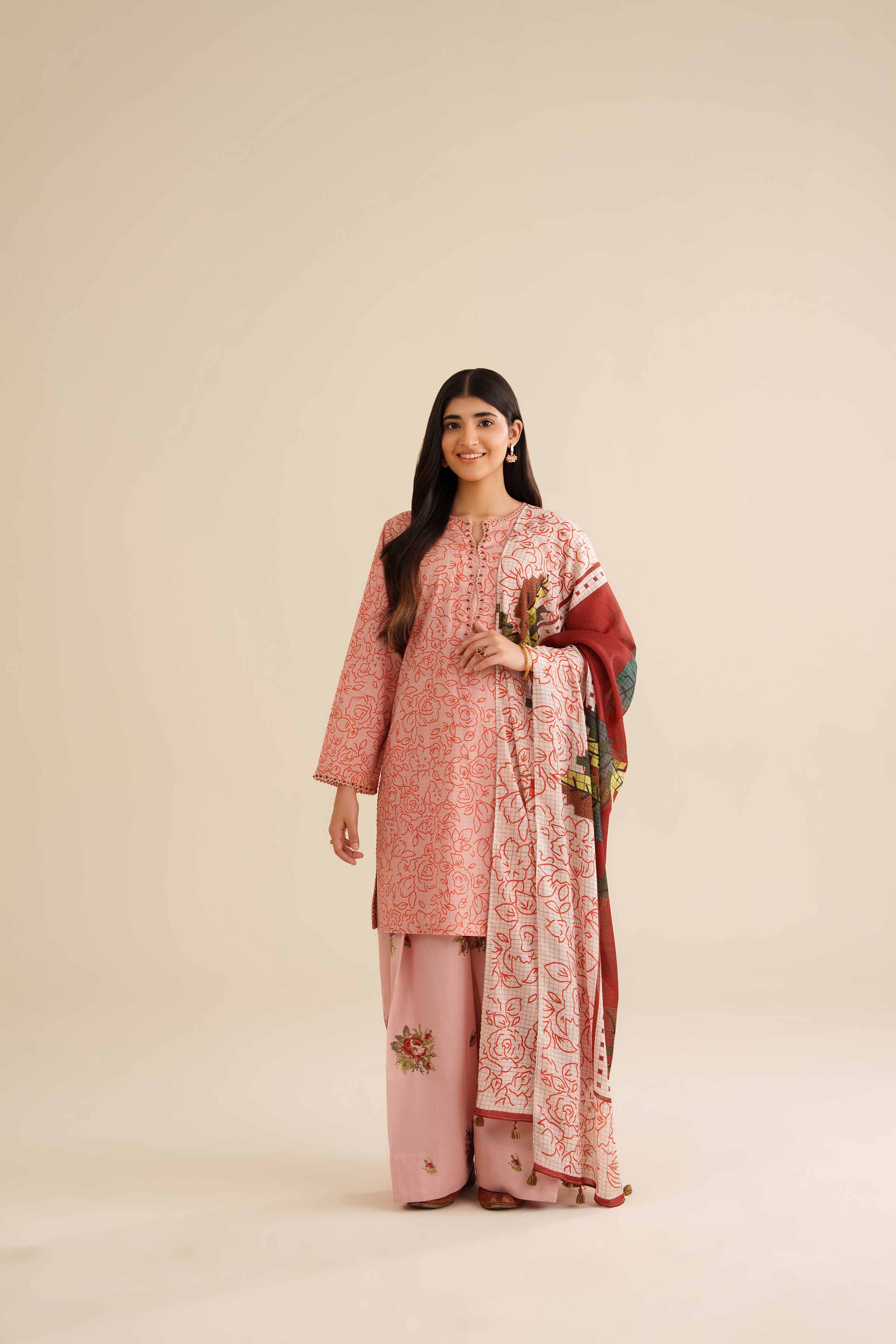 3 Piece - Printed Embroidered Suit - PW25-418 - Image 6