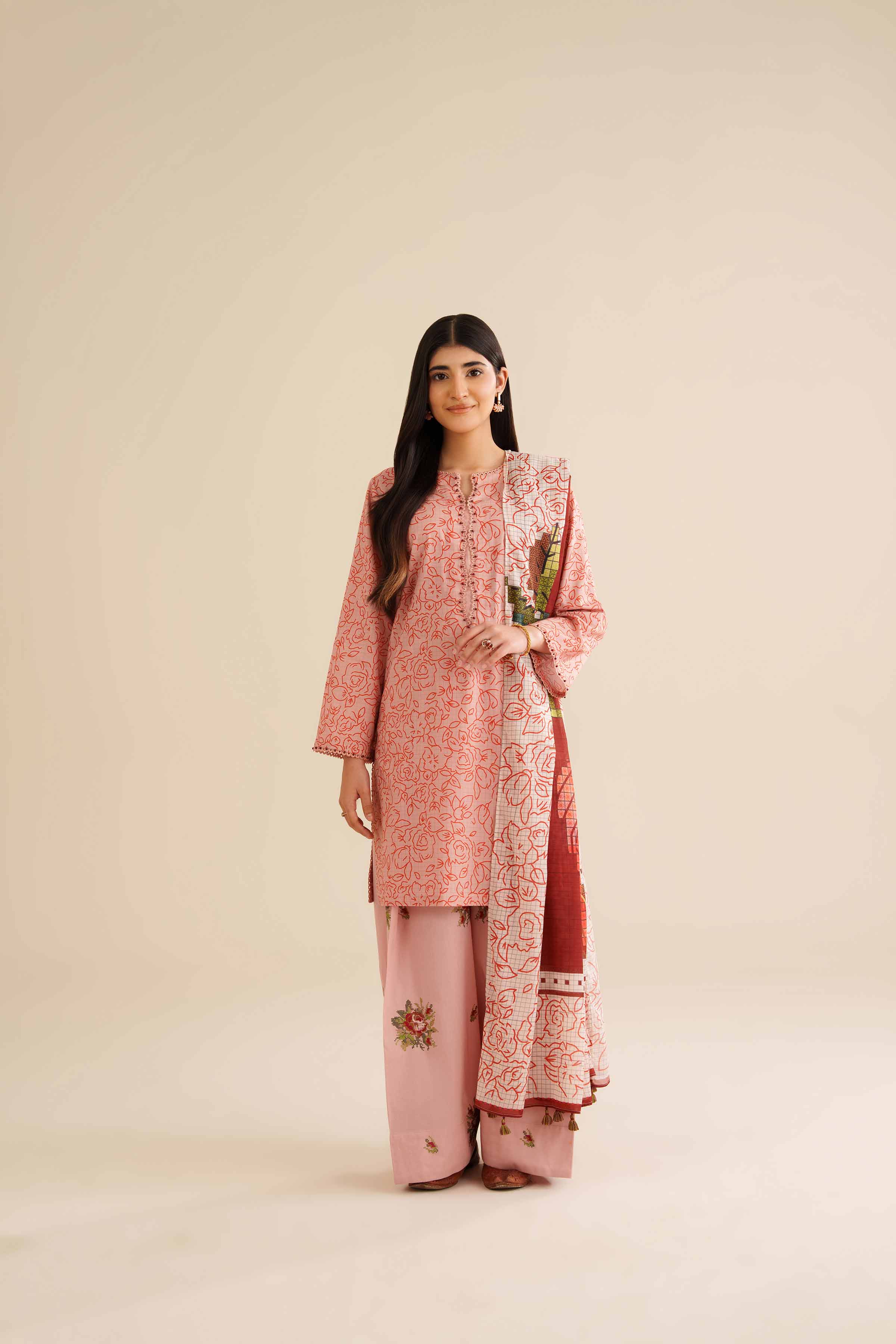 3 Piece - Printed Embroidered Suit - PW25-418 - Image 7