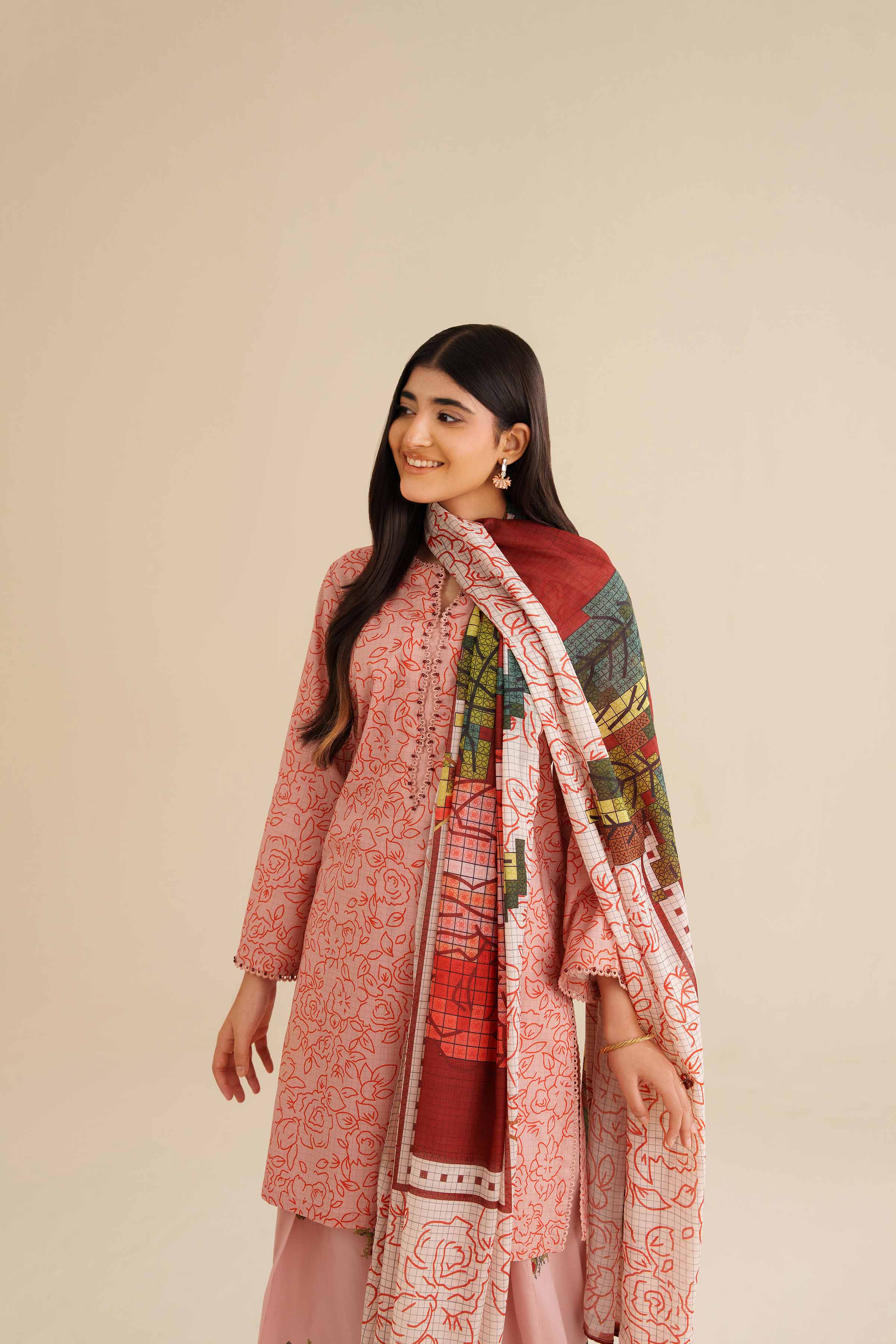 3 Piece - Printed Embroidered Suit - PW25-418 - Image 8