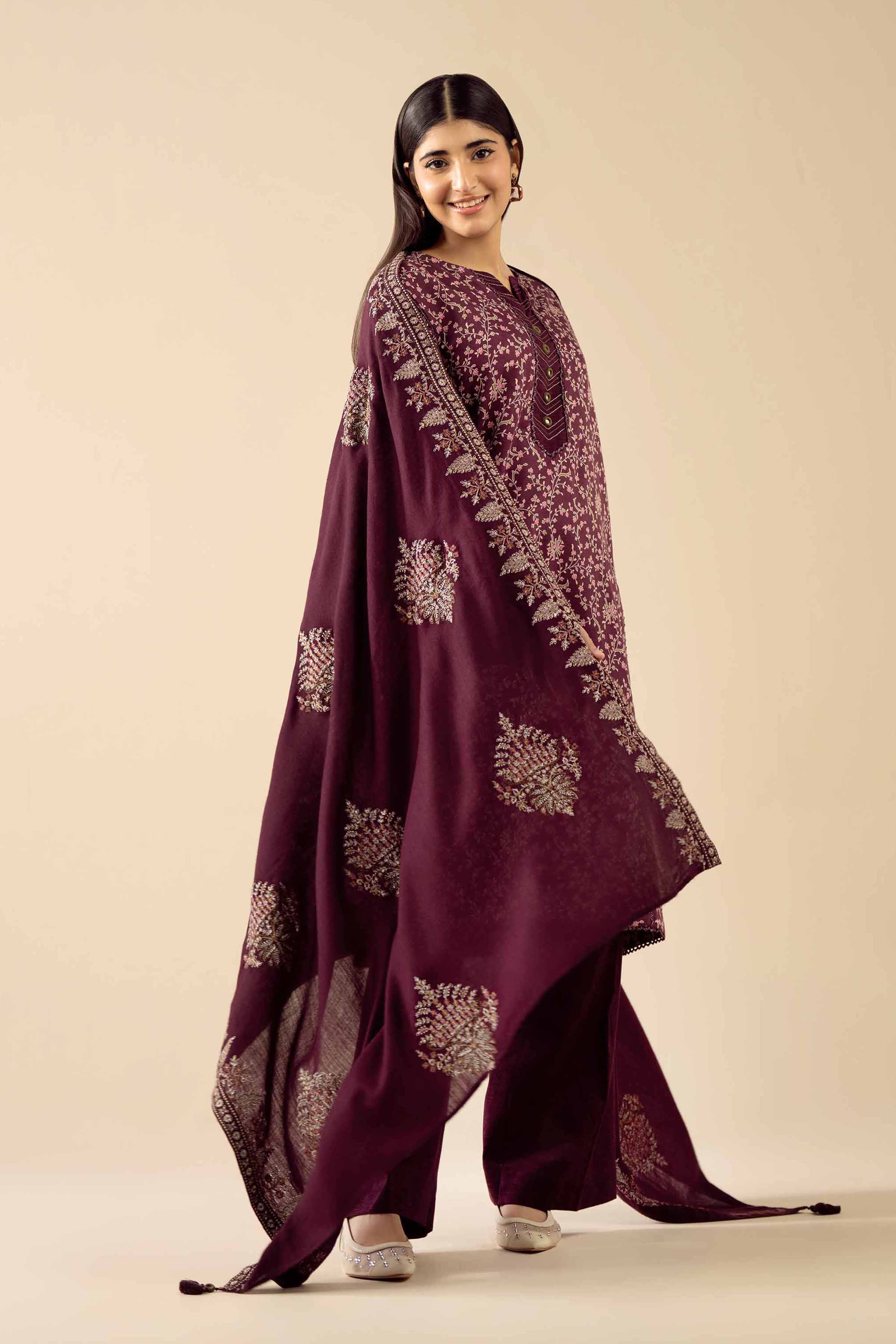3 Piece - Printed Embroidered Suit - PW25-429 - Image 2