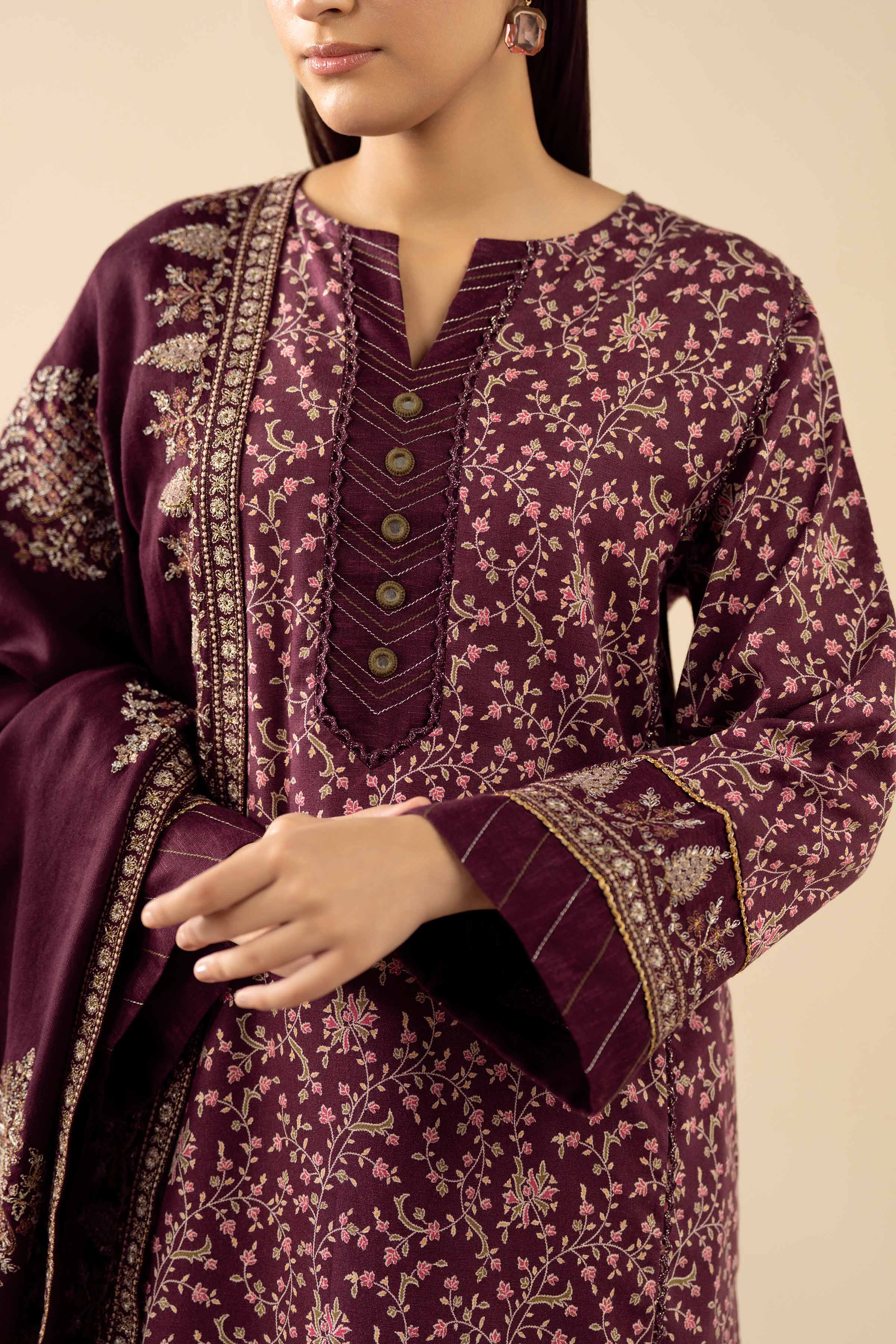 3 Piece - Printed Embroidered Suit - PW25-429 - Image 6