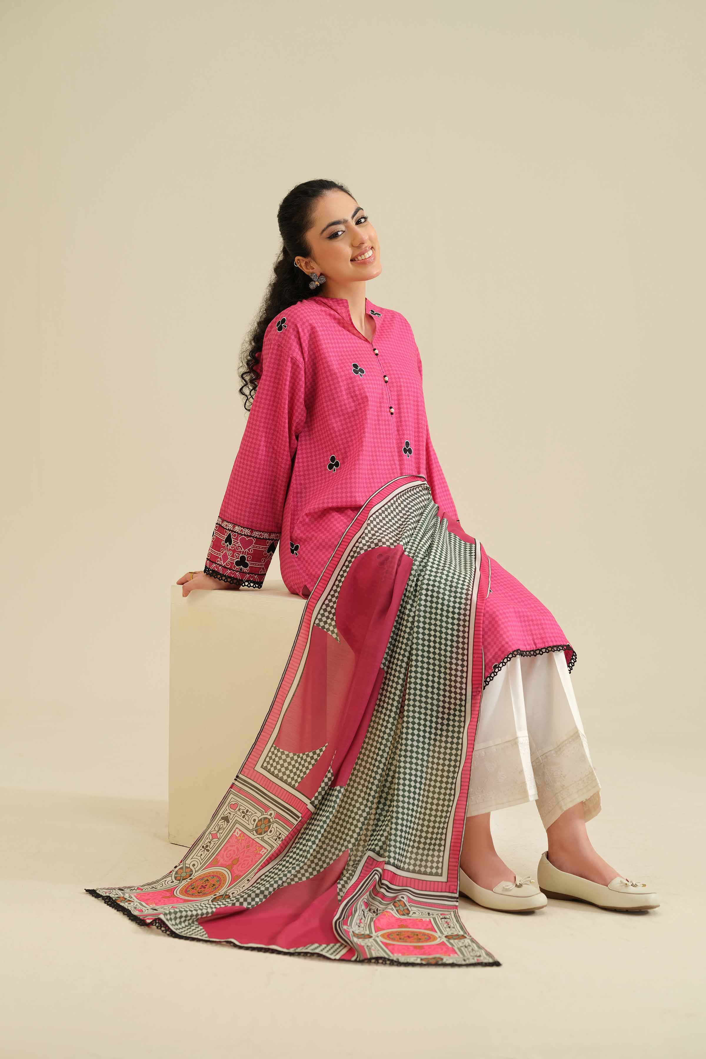 2 Piece - Printed Embroidered Suit - PW25-56 - Image 5