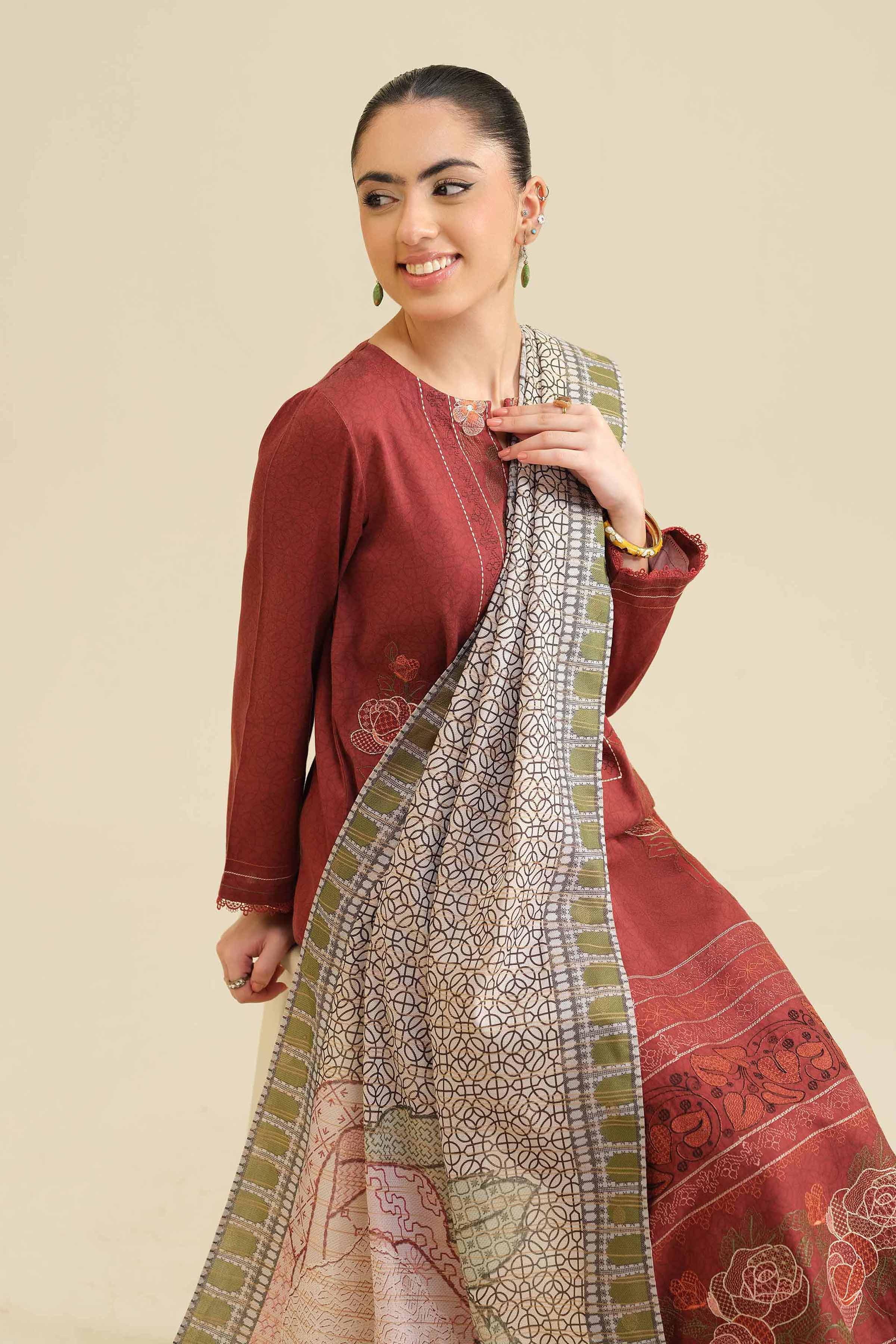2 Piece - Printed Embroidered Suit - PW25-74 - Image 2