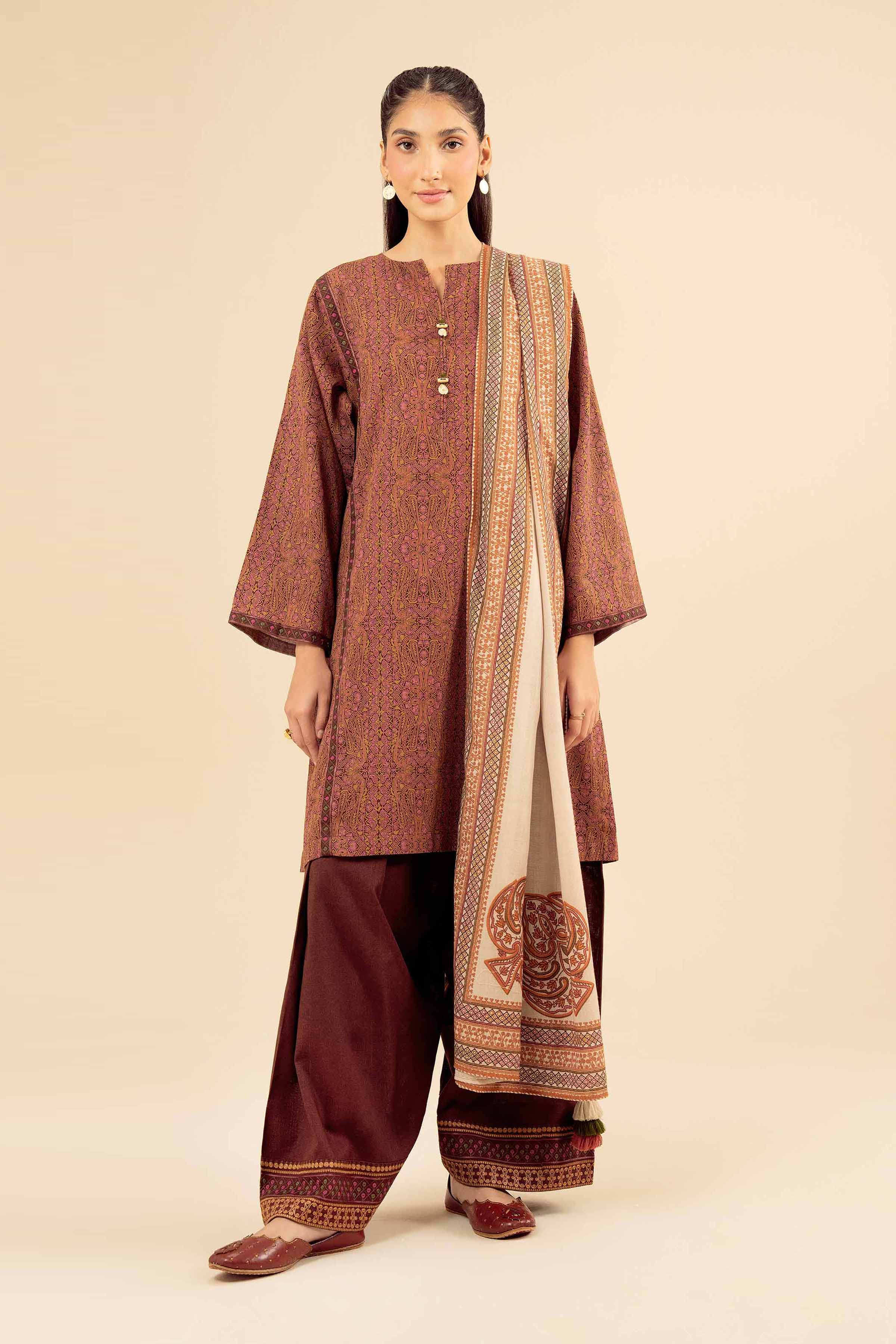 3 Piece - Printed Embroidered Suit - PW25-90 - Image 2