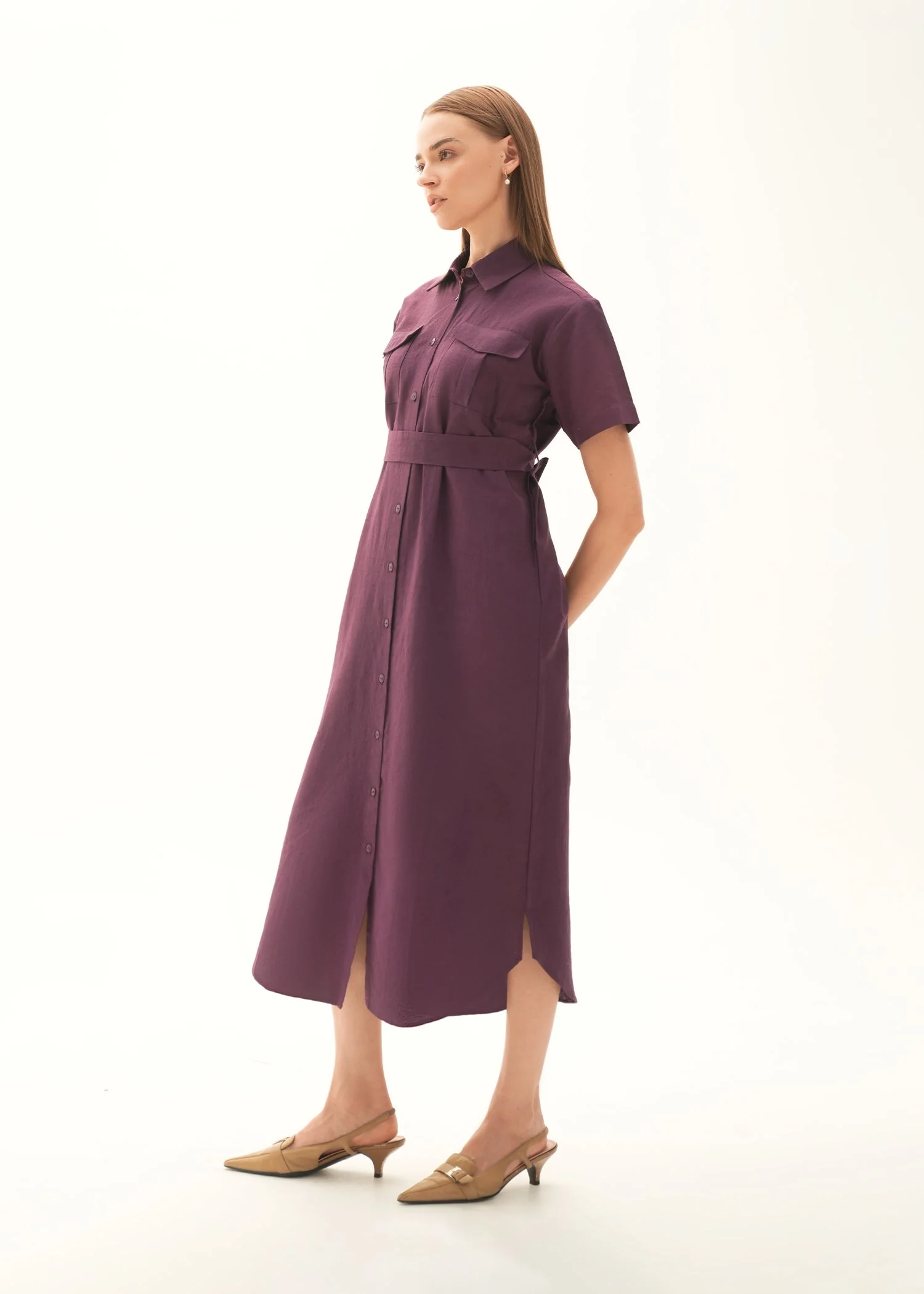 Button Down Linen Blend Dress - KOA - Image 3