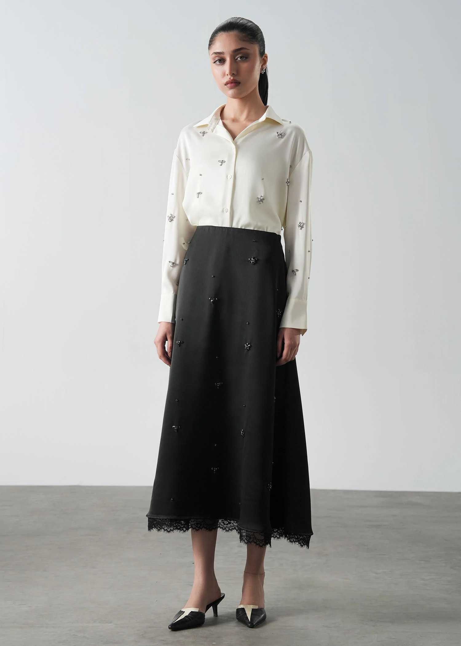 Embellished Satin Shirt- WS26-111 - Image 5