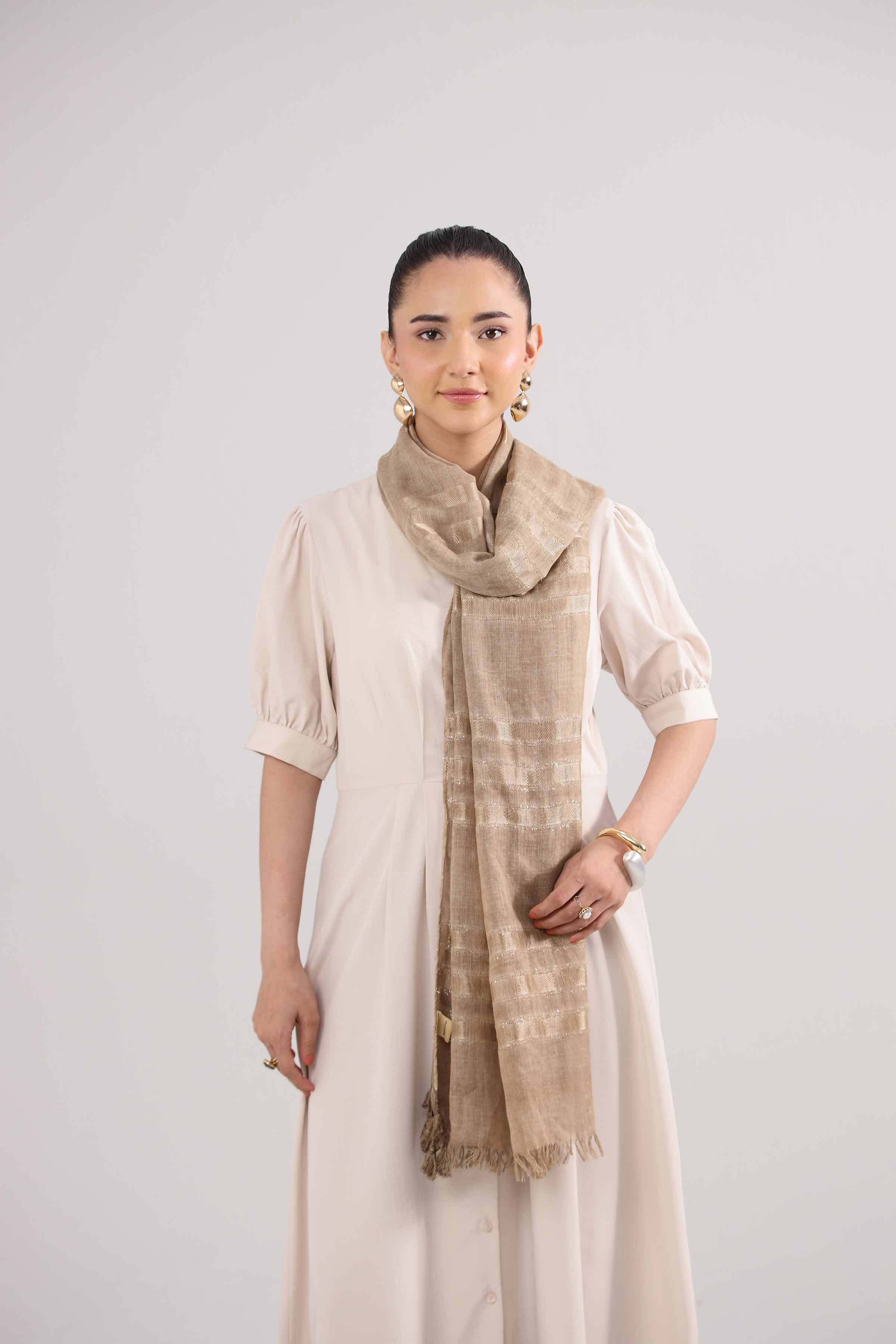 Khaki Women Scarf-442362130 - Image 3